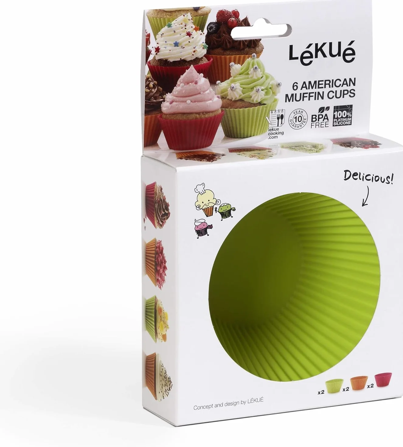 Lékué Kubek do muffinek amerykańskich 200 ml, 6 sztuk, wielokolorowy (0240102SURM033)