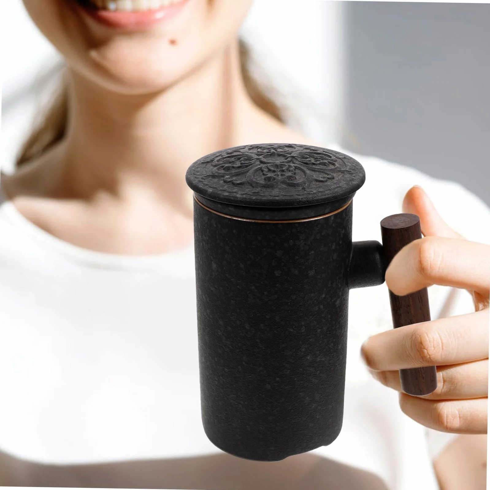 Ceramiczna Filiżanka Do Herbaty z Filtrem i Pokrywką Kubek z Infuzorem