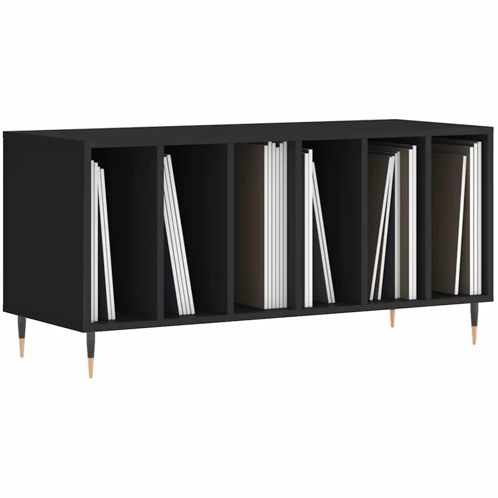 Hothingwell Szafka na płyty winylowe, czarna, 100 x 38 x 48 cm, z drewna konstrukcyjnego, szafka z półkami do przechowywania i eksponowania płyt LP, wytrzymały blat na urządzenia elektroniczne,