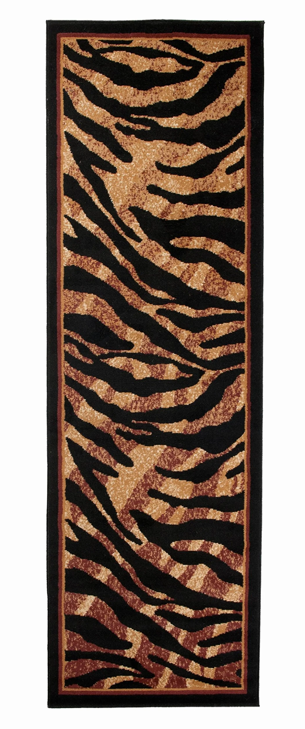 Tapiso Atlas chodnik z krótkim włosiem, dywan do salonu, czarny, beżowy, paski, tygrys, futro zwierzęce, wzór z bordiurą, do sypialni, Ökotex 100 x 300 cm