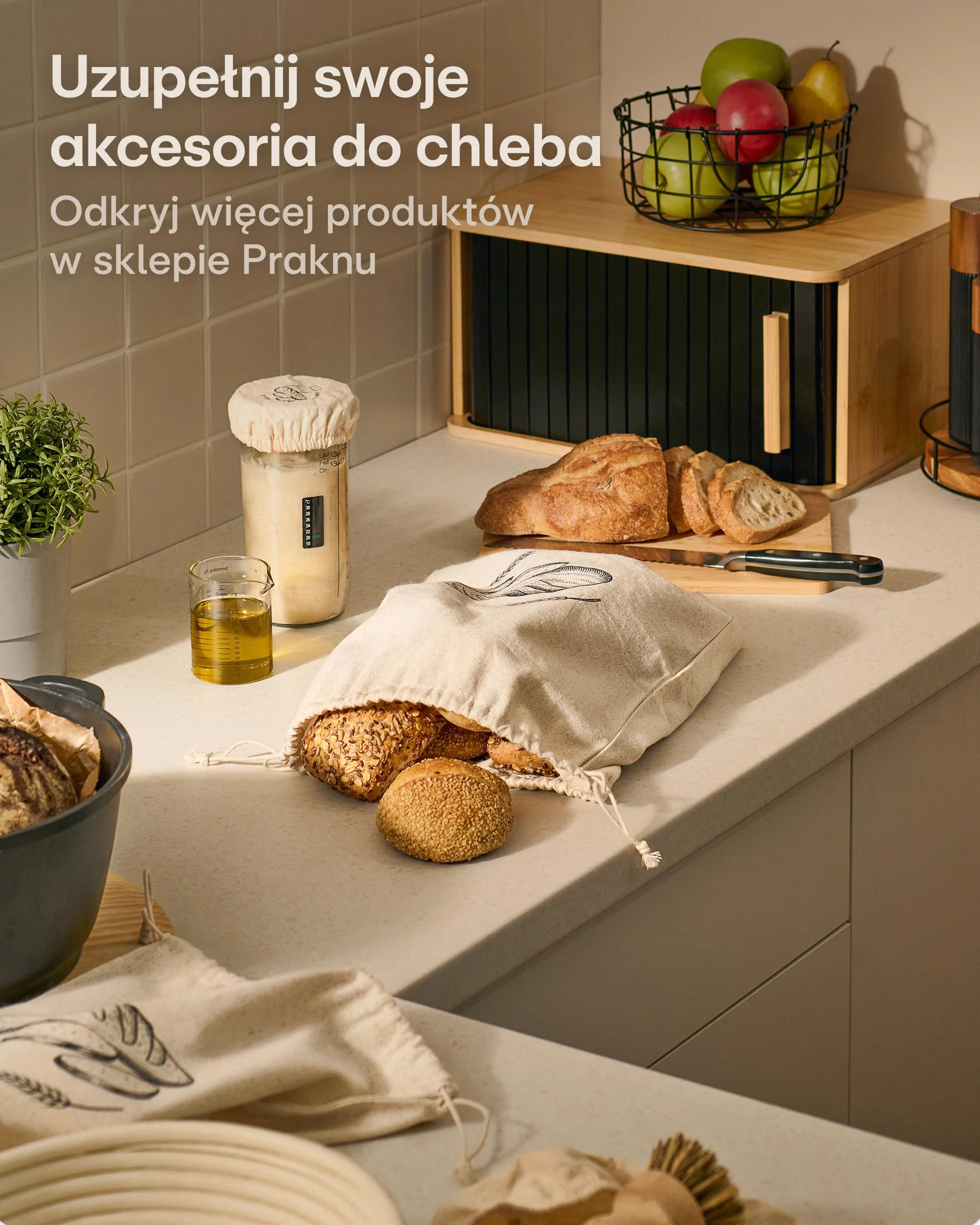 Praknu Zestaw 2 Lniane Worki na Chleb – Wielokrotnego Użytku 30x40 cm – Worek na Chleb Ze Sznurkiem – Naturalna Tkanina do Przechowywania Chleba na Zakwasie