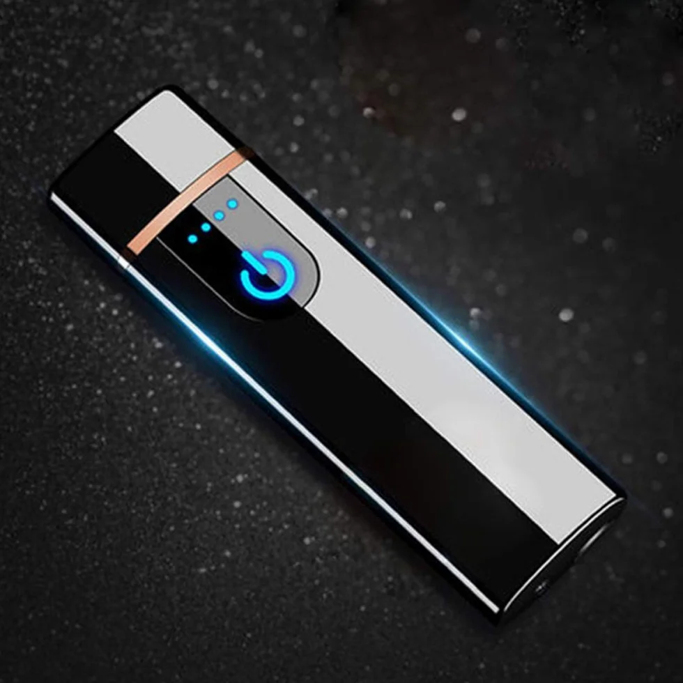 elektroniczna zapalniczka do ponownego ładowania z USB, wiatroszczelna, z czujnikiem linii papilarnych, czujnikiem LED, dwustronne zapalanie, bezpłomieniowa zapalniczka do świec, Ice Black
