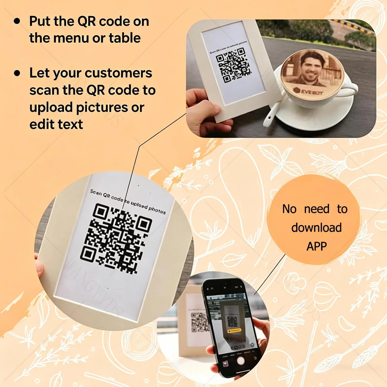 Drukarka Do Kawy Latte Art, DIY Druk Zdjęć I Logo Na Ciasta, Goście Skanują Kod QR Na Stole By Drukować Natychmiast. 3ColorsBlack