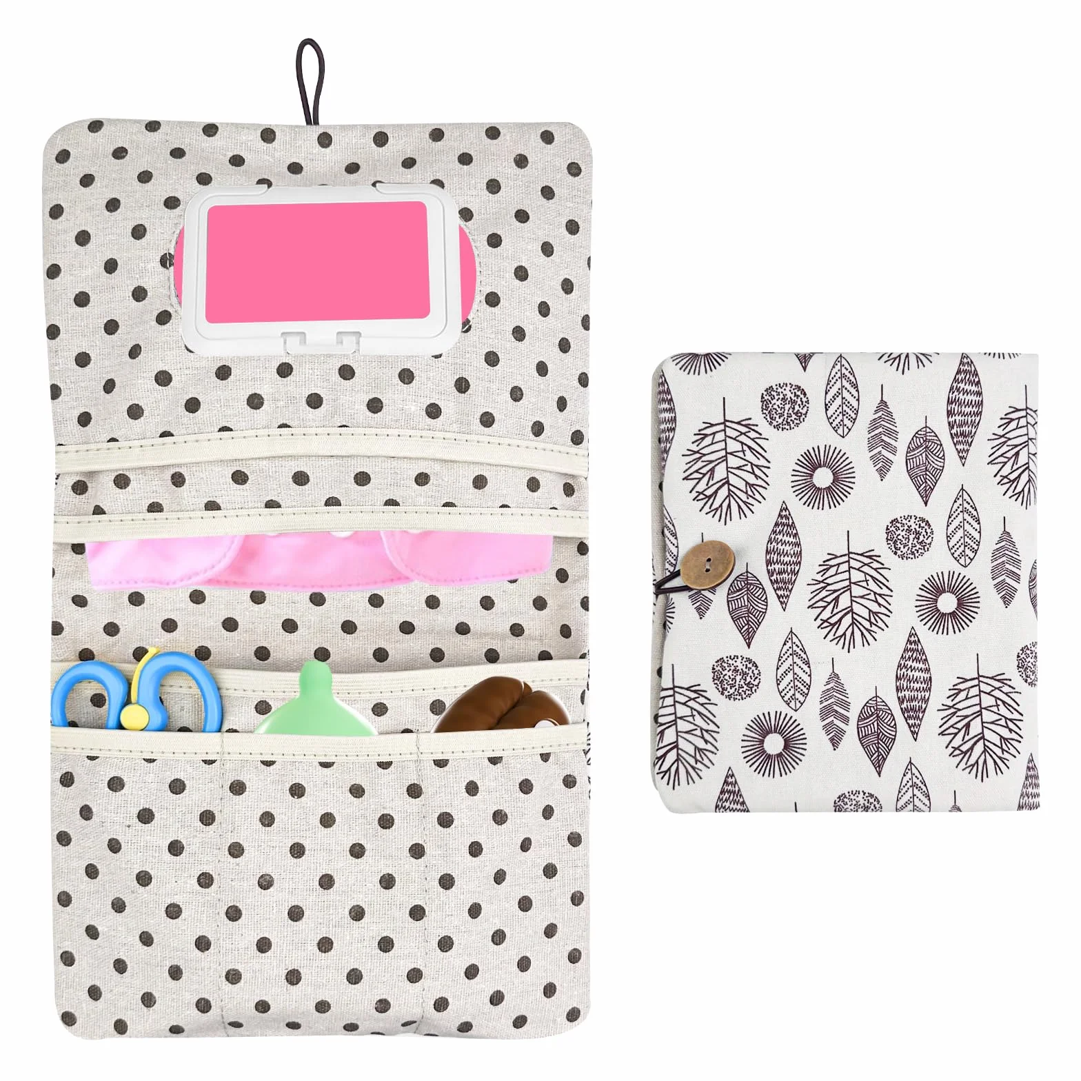 2w1 Torba na pieluchy dla niemowląt, Home Organizer Kosmetyczka(Liść)