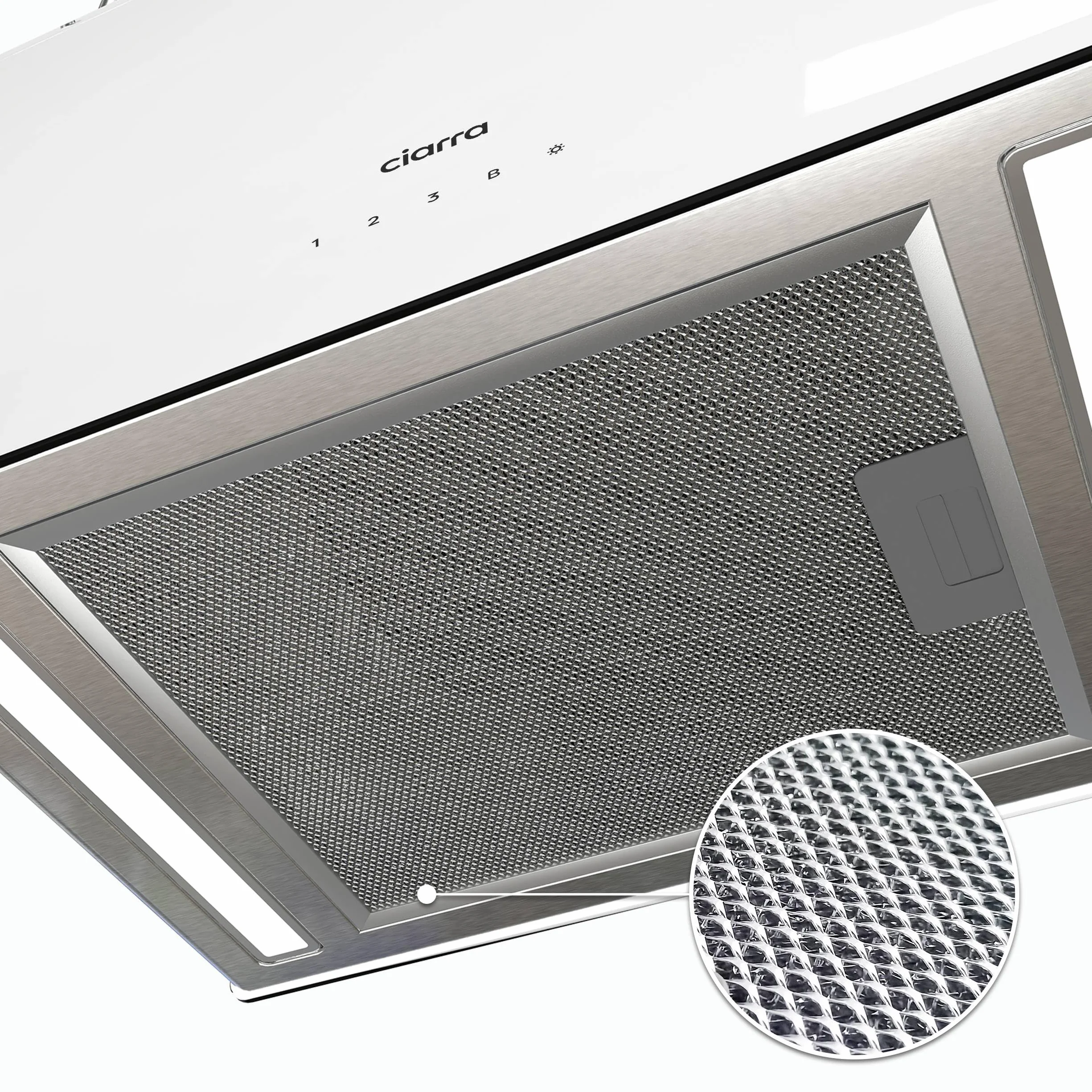 CIARRA CBCS4850 wyspowy okap kominowy klasa A++ 48cm 700m³/h WiFi & Touch Control Filtr węglowy w zestawie 4 prędkości 2 światła LED Biały