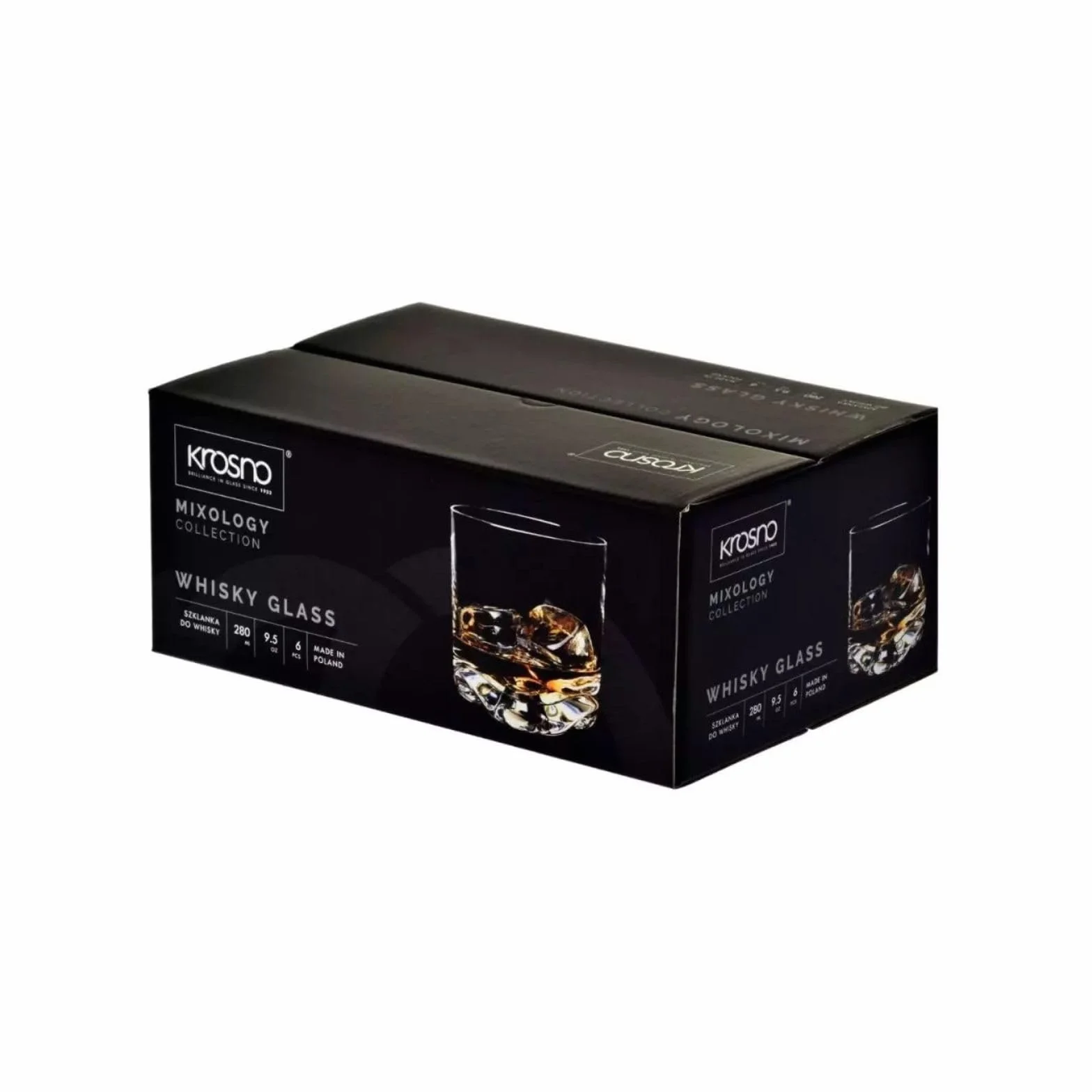 KROSNO Kieliszki do Whisky Gin Tumbler | Zestaw 6 kieliszków | 280 ML | Kolekcja Mixology | Kieliszki Koktajlowe Drinking Gift Box | Idealne do domu, restauracji i kuchni | Można myć w zmywarce