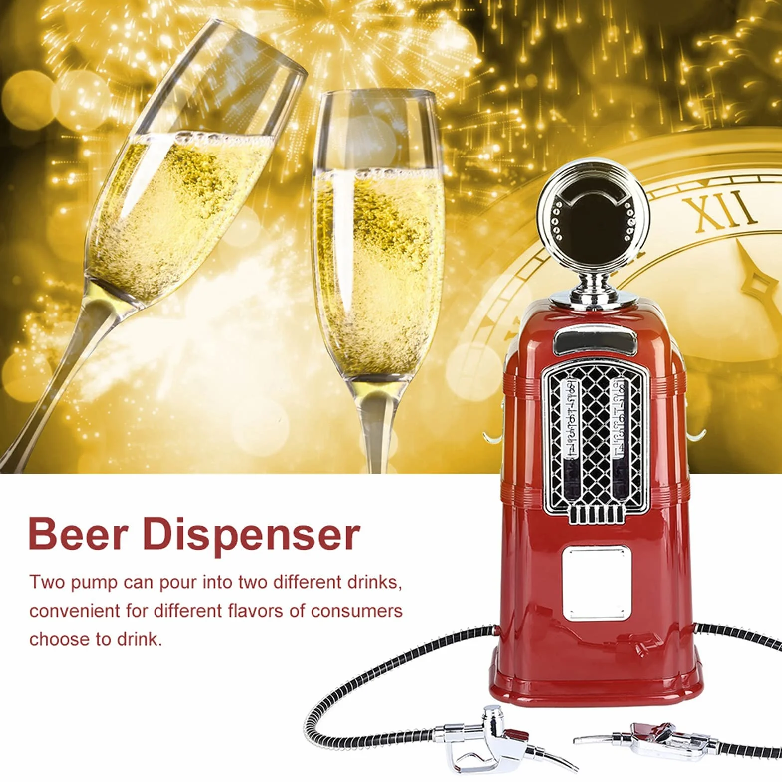 Dozownik piwa Podwójna pompa do napojów wina Alkohol Alkohol Dozownik piwa Akcesoria barowe 1000cc(Red)