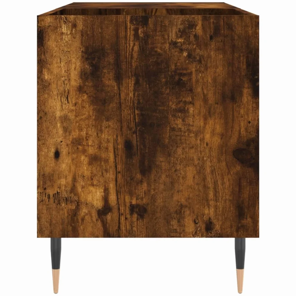 Szafa płytowa, dąb wędzony, materiał drewnopochodny, 85 x 38 x 48 cm, z żelaznymi nogami, miejsce do przechowywania płyt winylowych i urządzeń HiFi, nadaje się jako meble multimedialne i