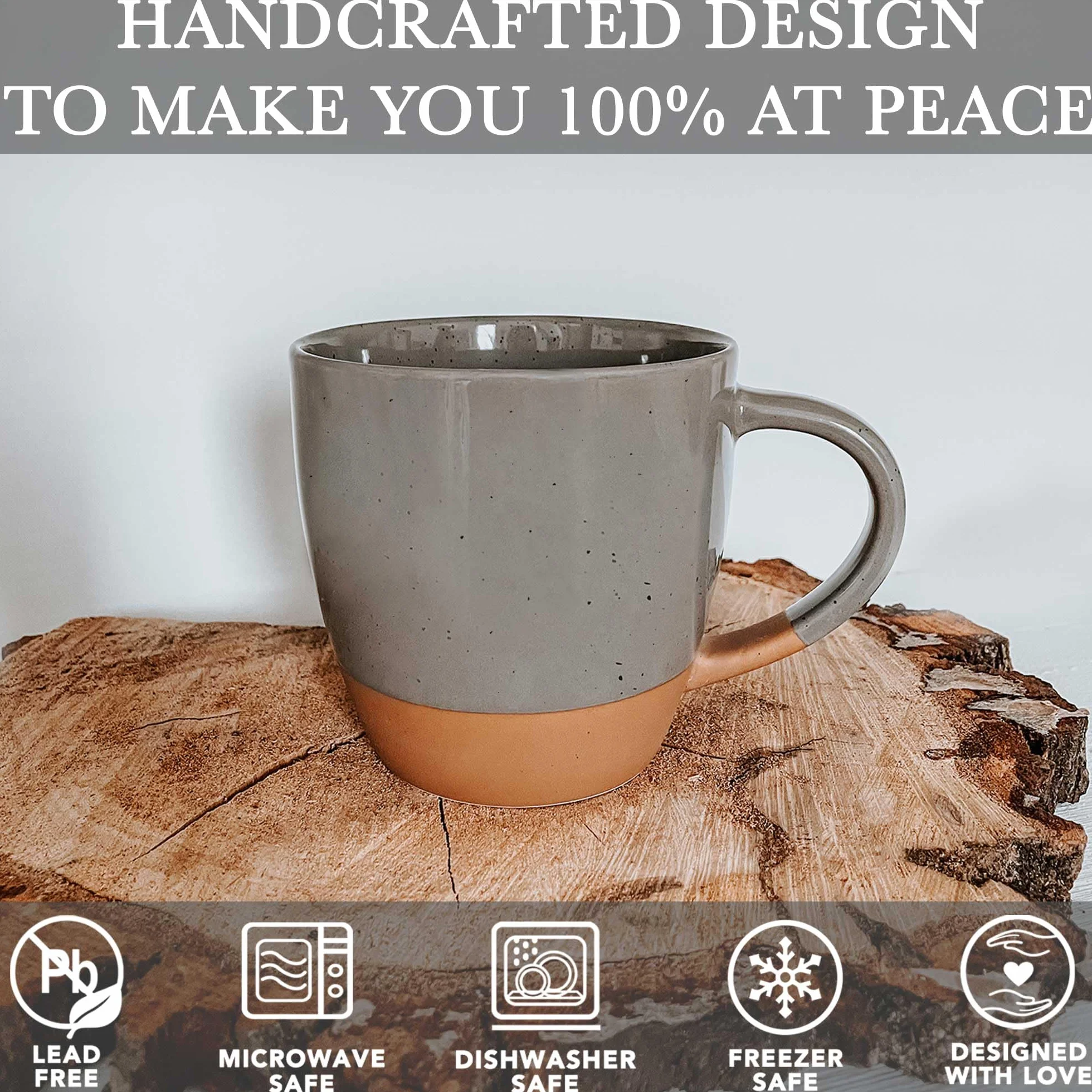 Mora Ceramiczny duży zestaw 4 kubków do latte, 473 ml, nadają się do kuchenki mikrofalowej, porcelanowe kubki do kawy z dużym uchwytem, nowoczesne, boho, niepowtarzalny styl do każdej kuchni. Kamionka