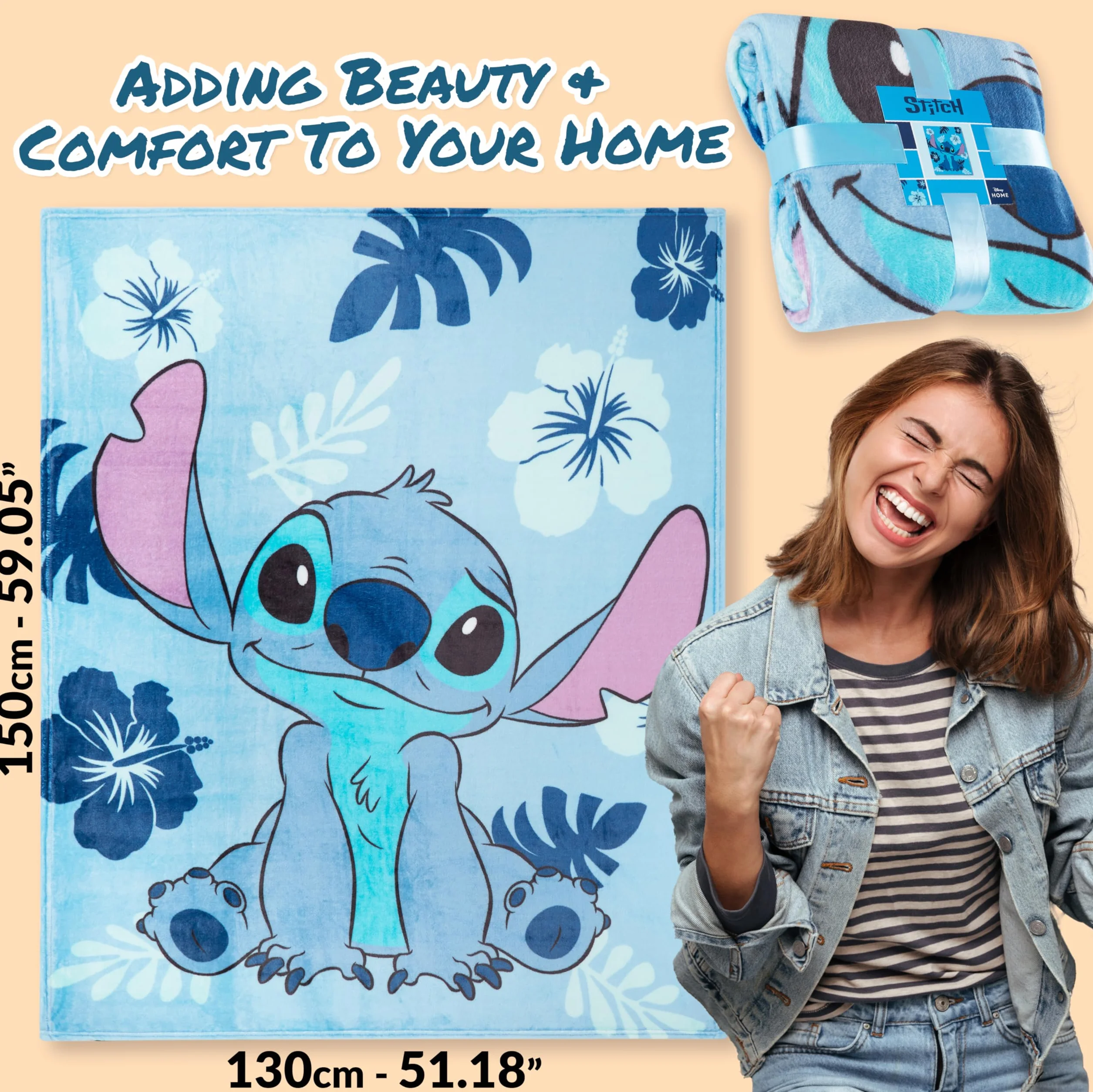 Disney Stitch Koc z poliestru flanelowego i polaru (Jasnoniebieski Stitch)