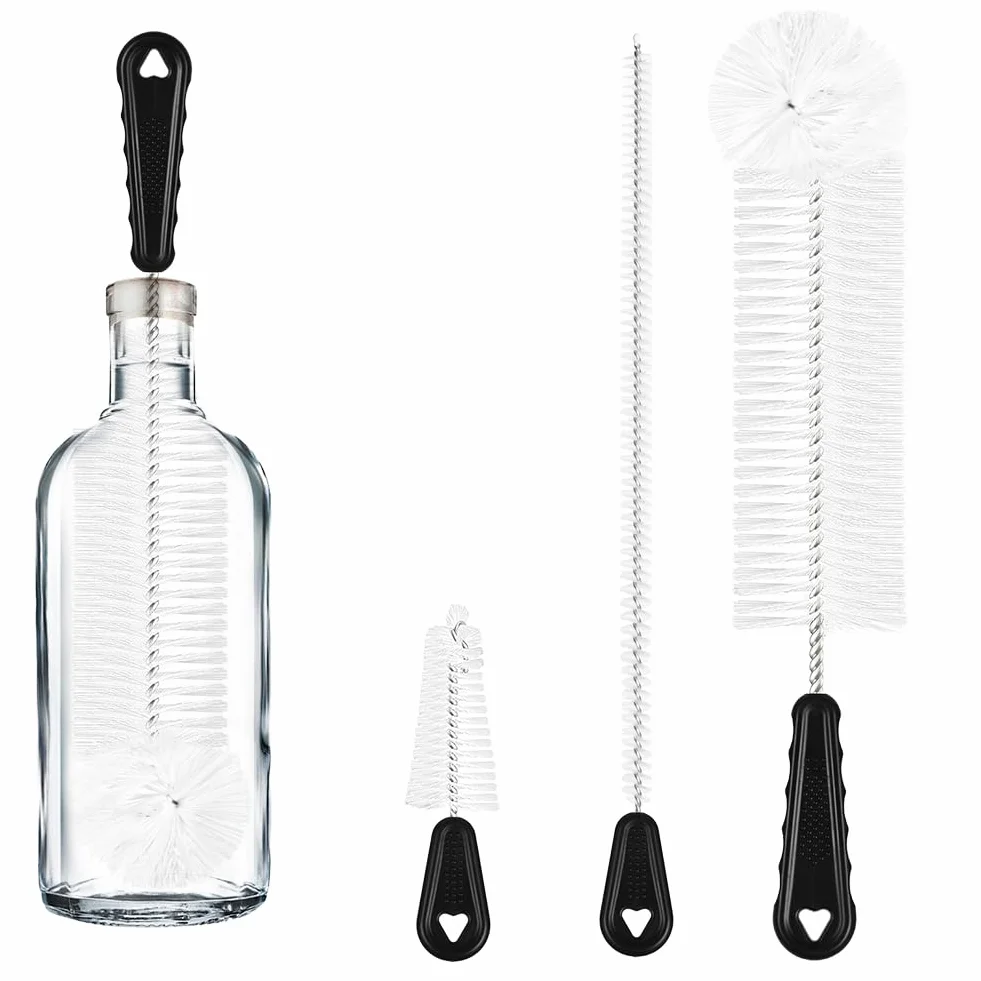 Vicloon Zestaw 3 szczotek do butelek, 32 cm, nylonowe szczotki ze stali nierdzewnej, szczotka do butelek dla niemowląt, szczotka do czyszczenia szklanych karafek, butelek na napoje, słomek, butelek na