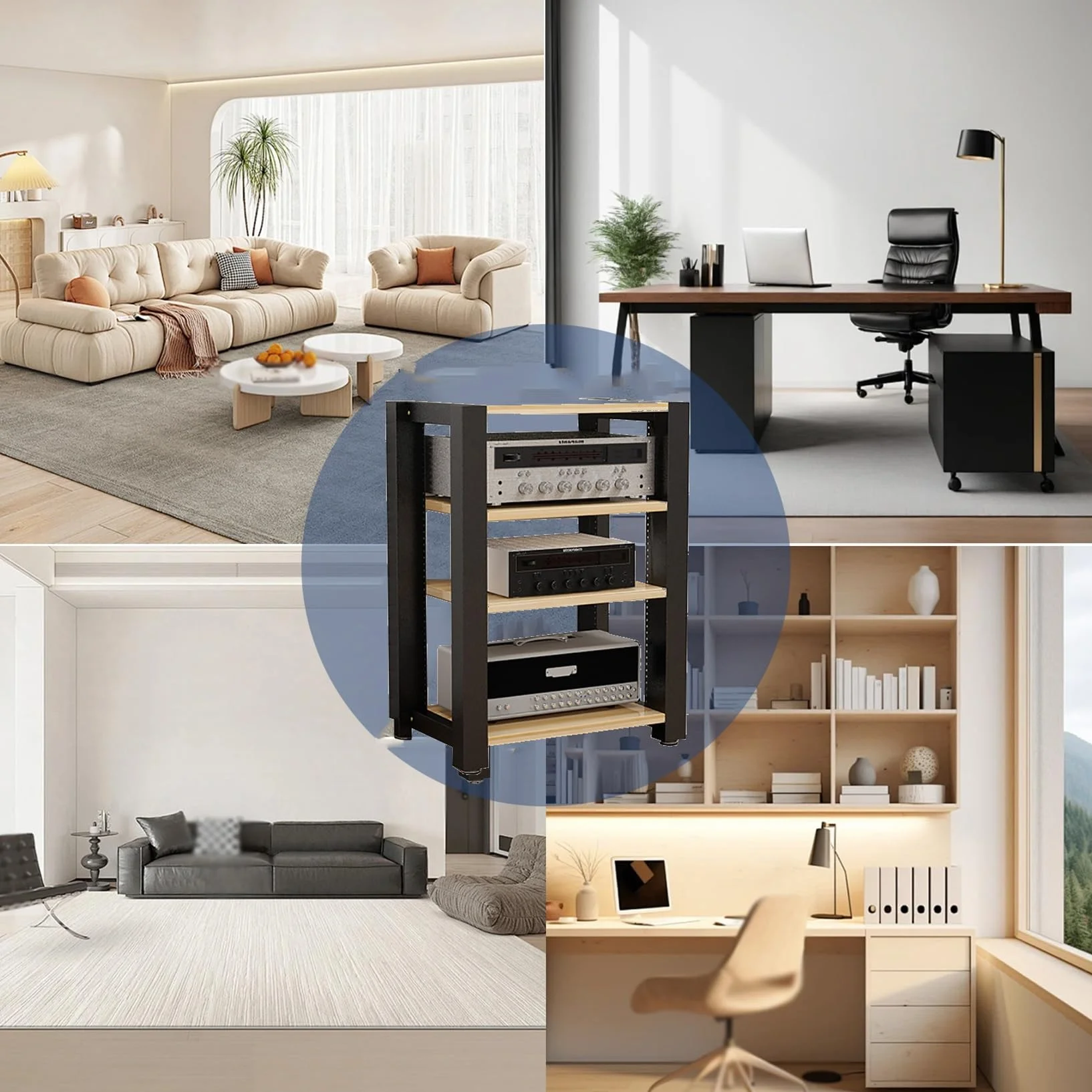 Regulowany stojak HiFi i odtwarzacz płyt gramofonowych do systemów stereo i kompaktowej szafki audio z drewna i stali (biały, 60 x 51 x 80 cm) – idealny dla audiofilów