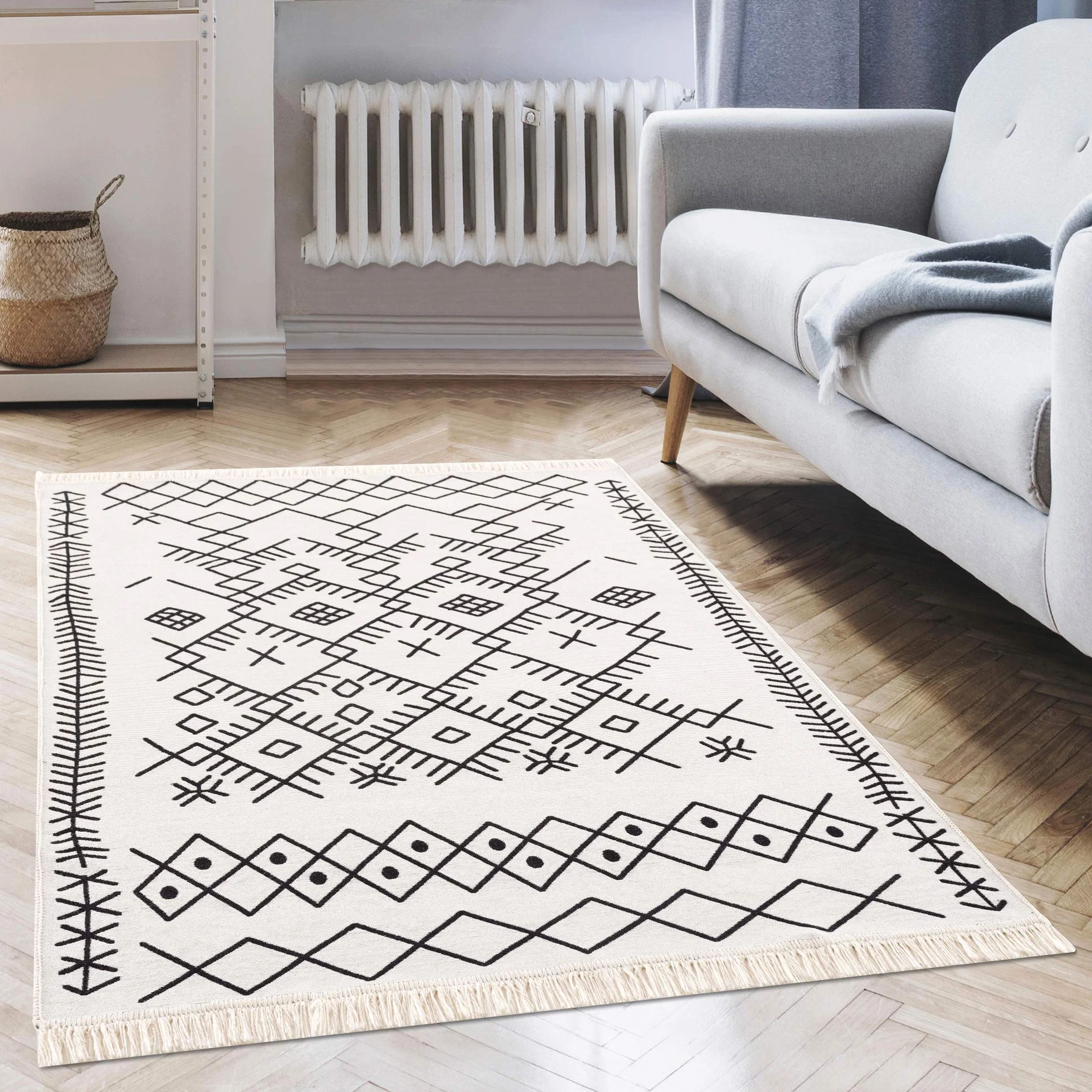 Fashion4Home dywan, chodnik do salonu, sypialni, kuchni, pokoju dziecięcego, łazienki, bieżnik na korytarz, styl Boho/Kelim, kolor czarno-biały, rozmiar: 80 x 150 cm