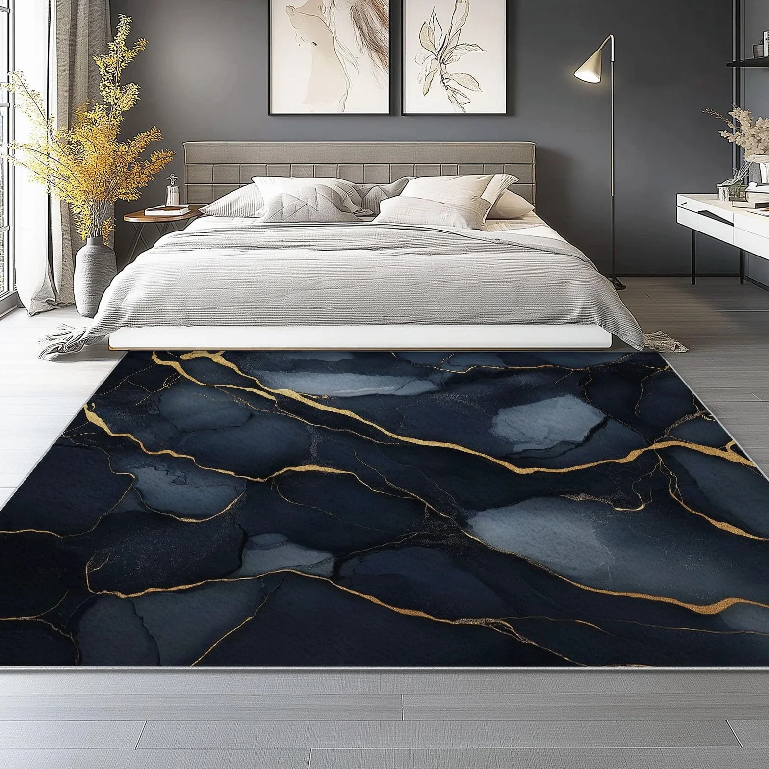 Nowoczesny czarny marmurowy dywan 120 x 180 cm krótkie runo, dywan do salonu, można prać w pralce, mata do sypialni, stylowa dekoracja domu, łatwy do czyszczenia, miękki dywan
