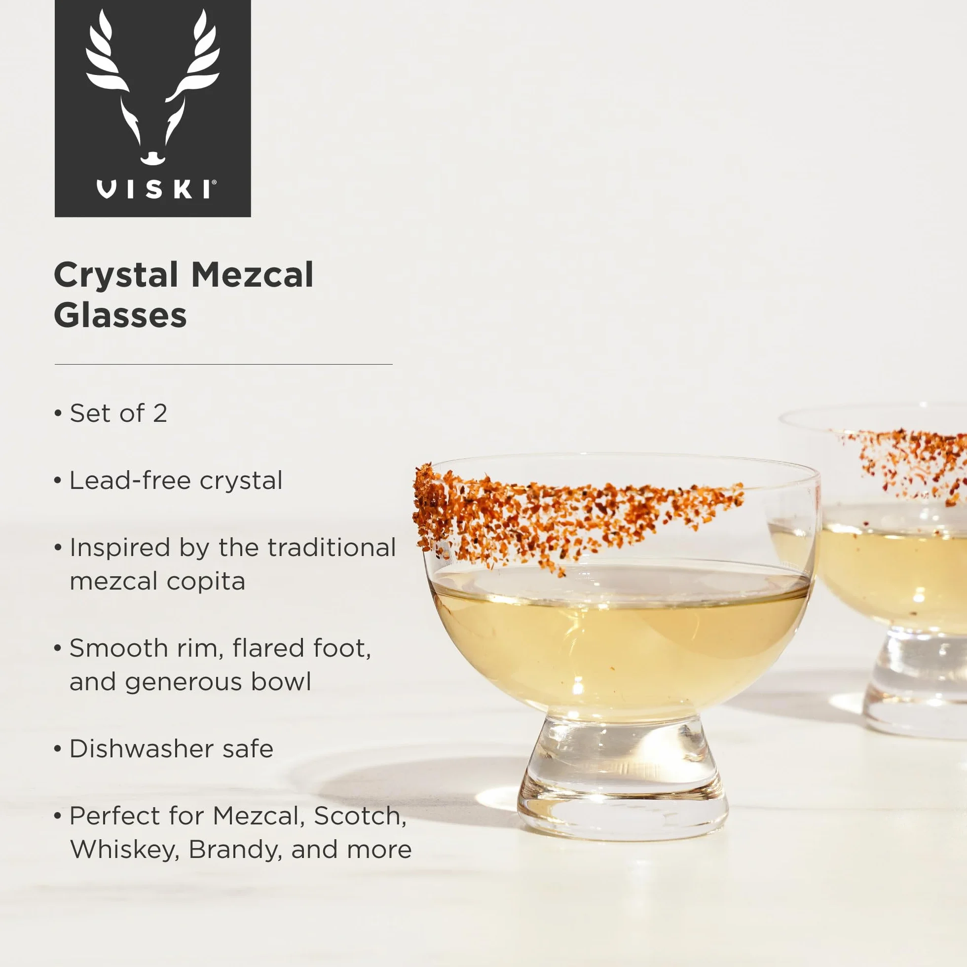 Viski Kryształowe szklanki Mezcal zestaw 2 szt. – wysokiej jakości krystalicznie czyste szkło, kieliszki koktajlowe Mezcal bez nóżek, zestaw upominkowy ze szkła likierowego – 237 ml