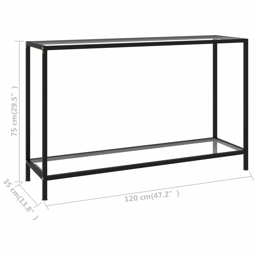 Stół Konsola ze szkła hartowanego 120 x 35 x 75 cm | Stal malowana proszkowo, półka do przechowywania, łatwa do czyszczenia, stabilna konstrukcja
