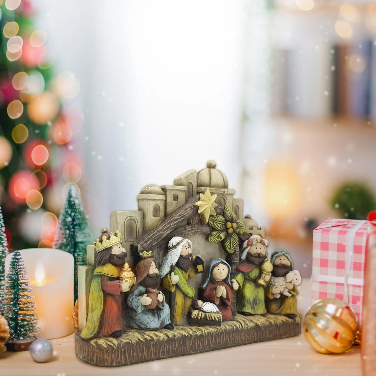 Figurki do szopki,figurki do szopki Klasyczne figurki z żywicy Dekoracja | Figurki do szopki Znakomity do szafki nocnej na biurko