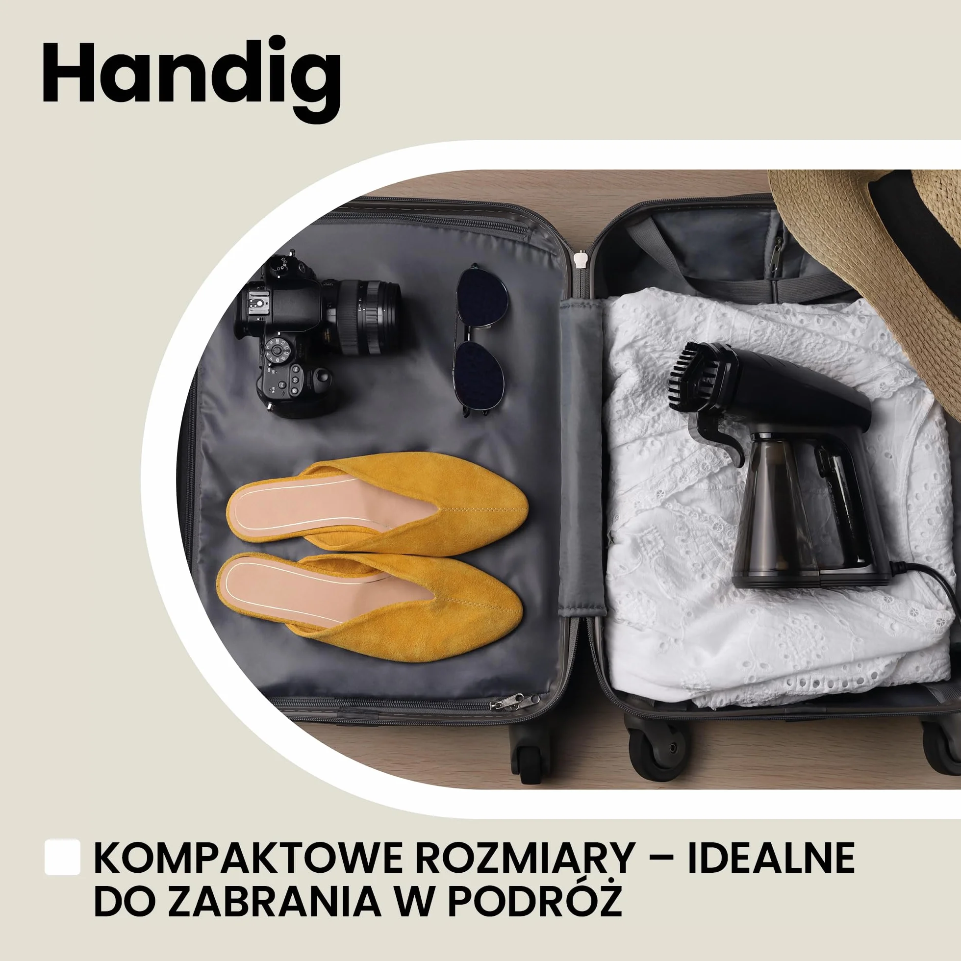 ZEEGMA Handig Parownica (steamer) do ubrań, 1500 W, 40 sekund przygotowania, 30 g/min, przewód - 2,5 metra, możliwość pionowego i poziomego prasowania, praktyczna torba w zestawie