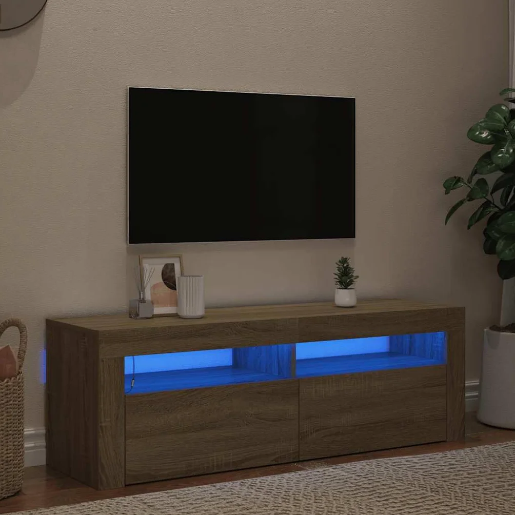 Generic Szafka Pod Telewizor z Oświetleniem LED, Nowoczesny Stojak Pod Telewizor RGB z USB, Modny Zestaw HiFi z dużą ilością Miejsca na DVD, konsolę do Gier i Urządzenie do (Dąb Sonoma)