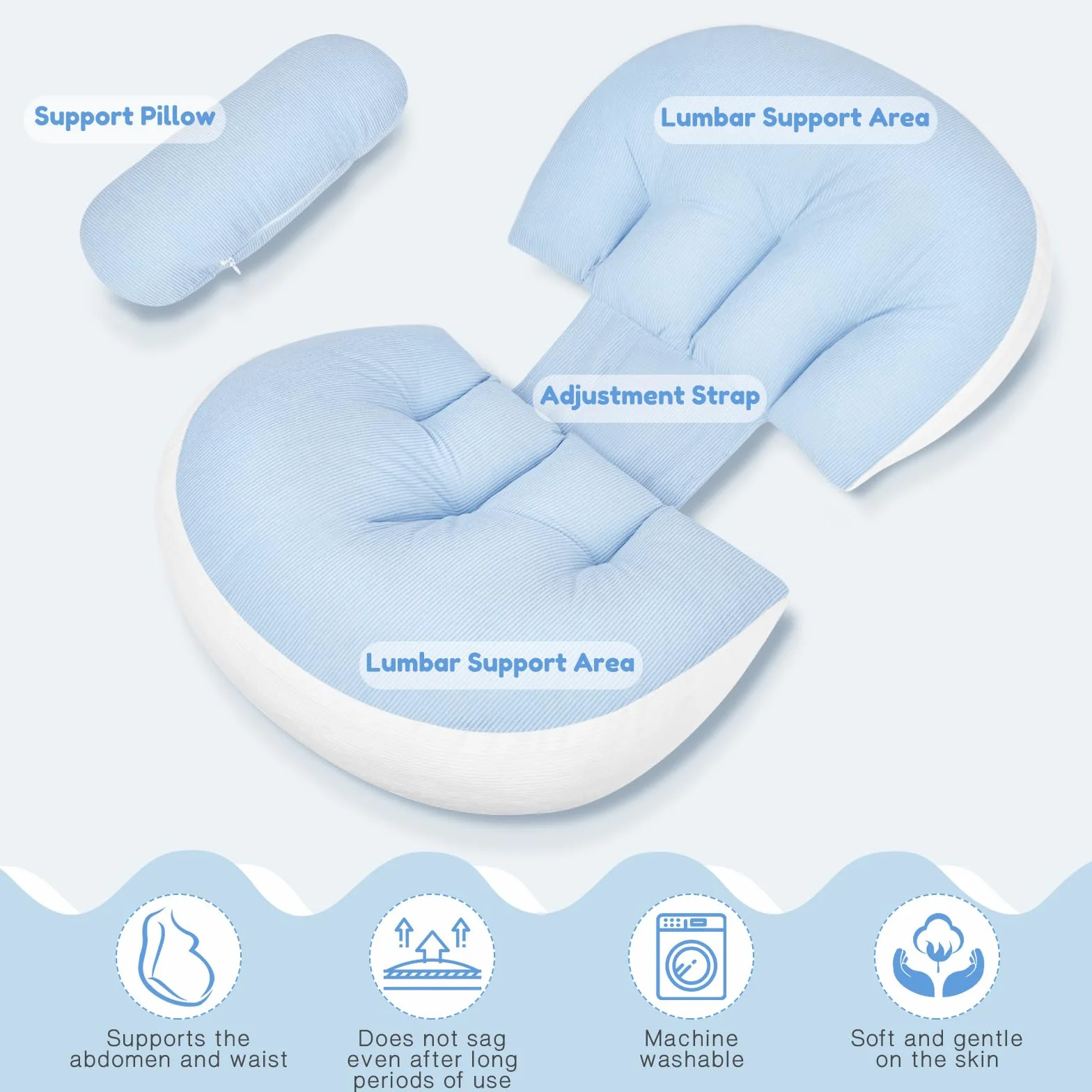 Pregnancy Pillow for Sleeping, do spania na bóle pleców, regulowana i przenośna poduszka do ciała dla kobiet i osób śpiących na boku
