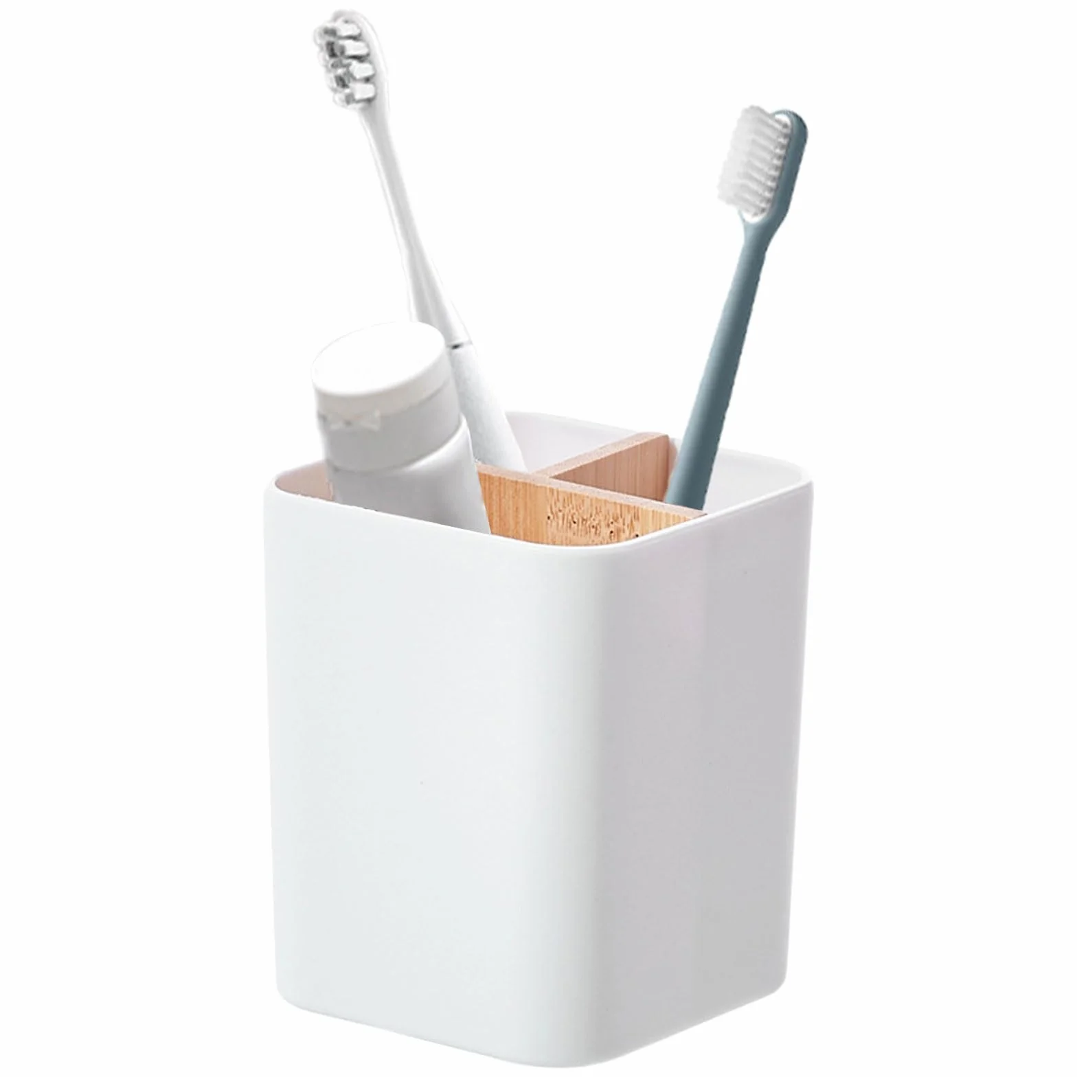 MOGADEE® Uchwyt na szczoteczki do zębów, Toothbrush Holder, kubek na szczoteczki do zębów z tworzywa sztucznego, 2 przegródki na szczoteczki do zębów + 1 pojemnik do przechowywania, na elektryczne