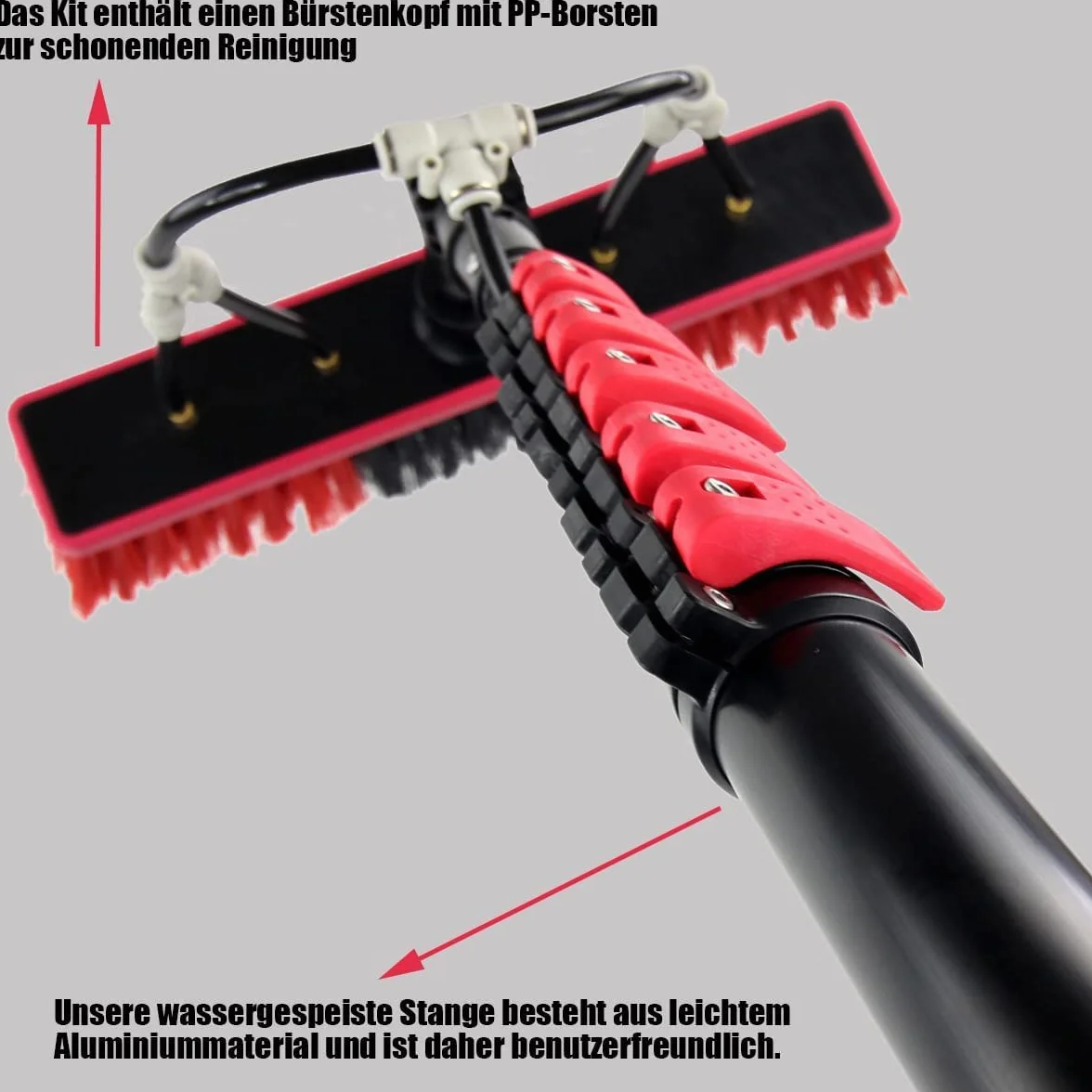 Zestaw słupków zasilanych wodą 10 m do czyszczenia okien, system czyszczenia paneli słonecznych z głowicą szczotki 35 cm, profesjonalny sprzęt do mycia szkła, rozwiązanie narzędziowe.