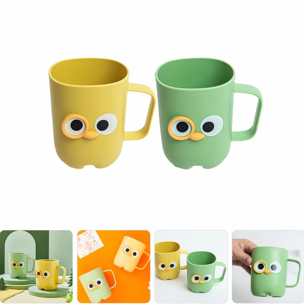 2 szt Kubki Do Zębów Wielofunkcyjny Uchwyt Szczoteczki Plastikowe Kubki Łazienkowe dla Chłopiec Dziewczynka Żółty Zielony Wielokrotnego Użytku