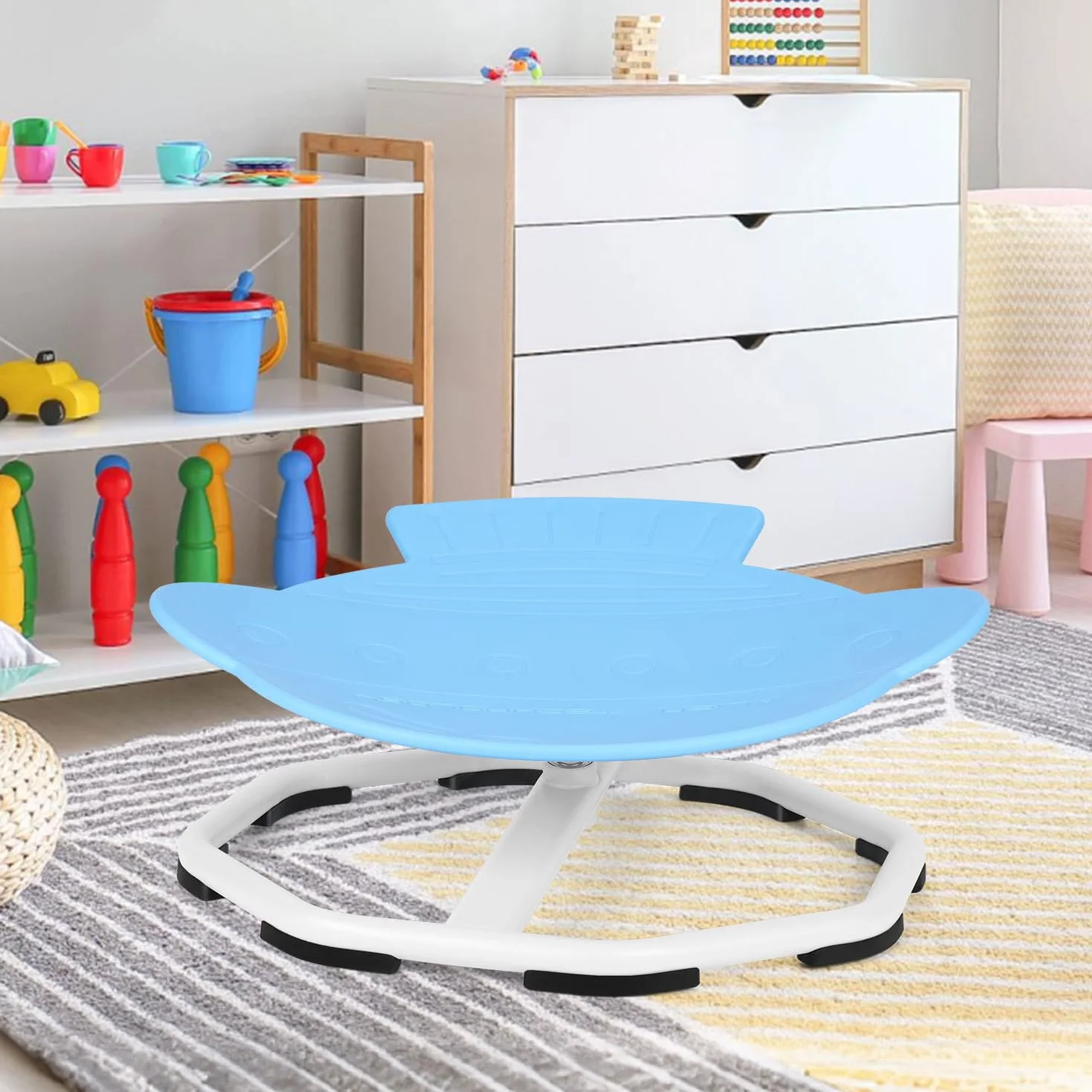 Sensoryczne krzesło obrotowe dla dzieci z autyzmem ADHD, karuzela 360°, zabawka treningowa koordynacji i równowagi, niebieskie