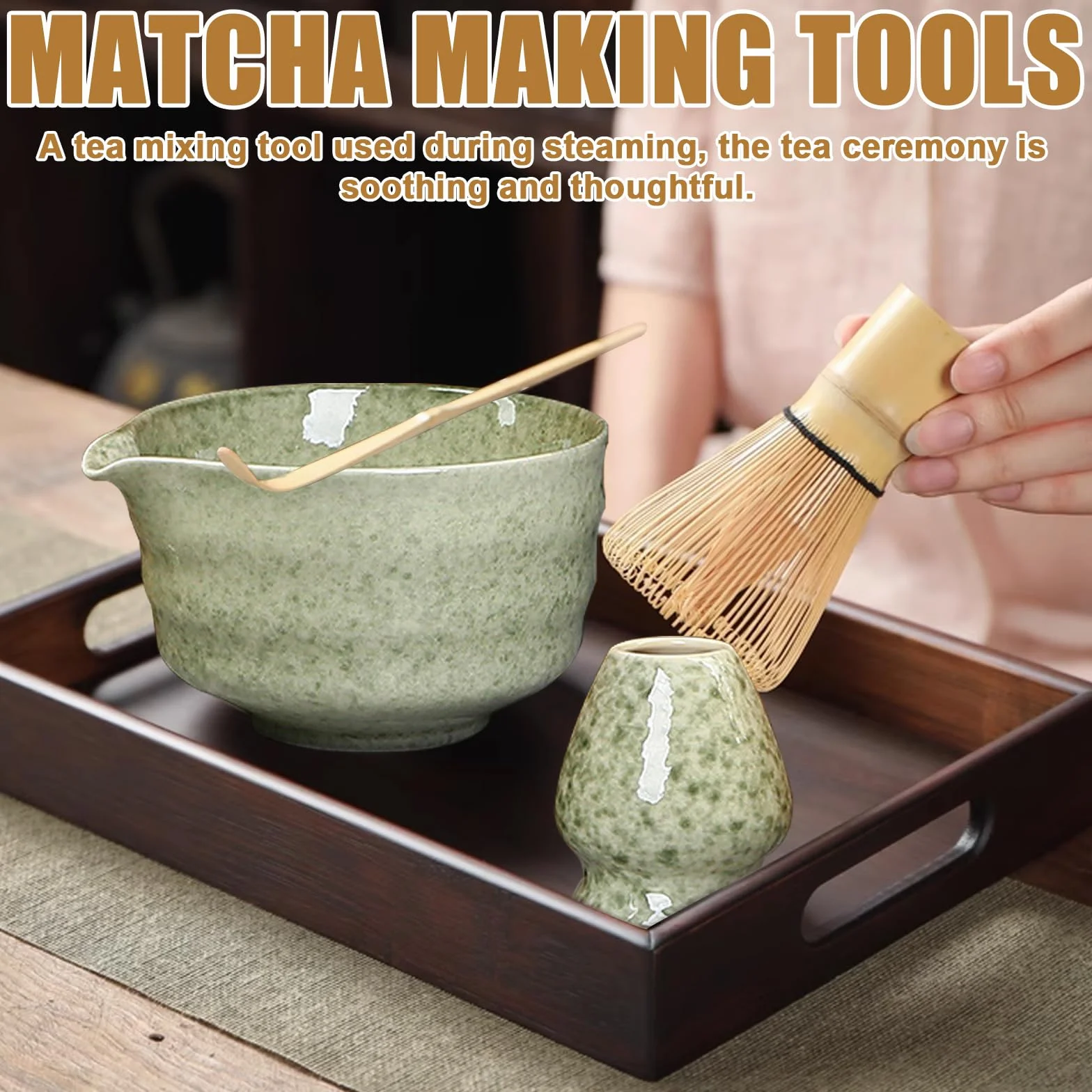 Ceramiczny zestaw matcha (miotła, miska z wylewką, trzepaczka i łopata)