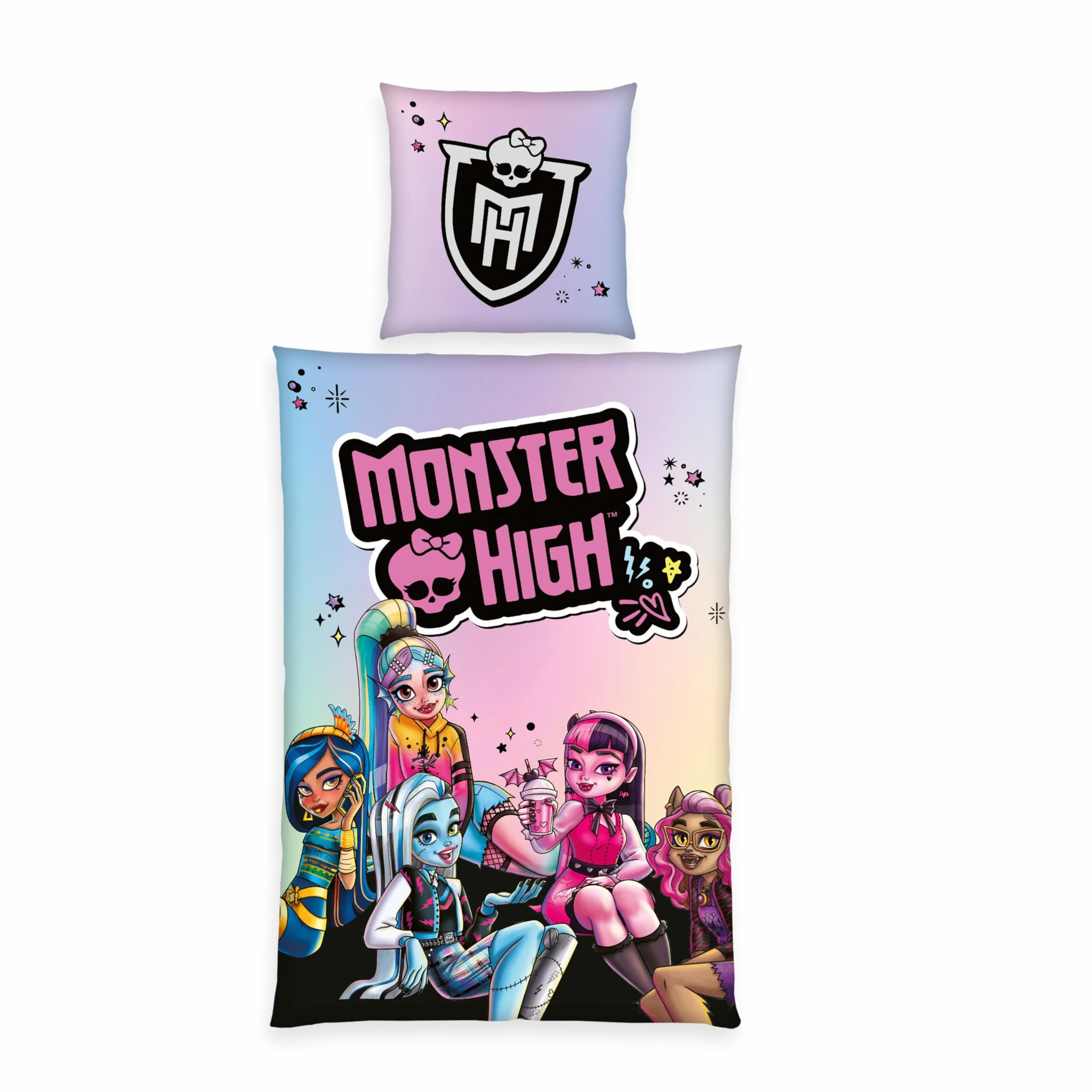 Monster High Pościel, poszewka na poduszkę ok. 70 x 90 cm, poszwa na kołdrę ok. 140 x 200 cm, z lekko poruszającym się zamkiem błyskawicznym, 100% bawełna, Renforcé