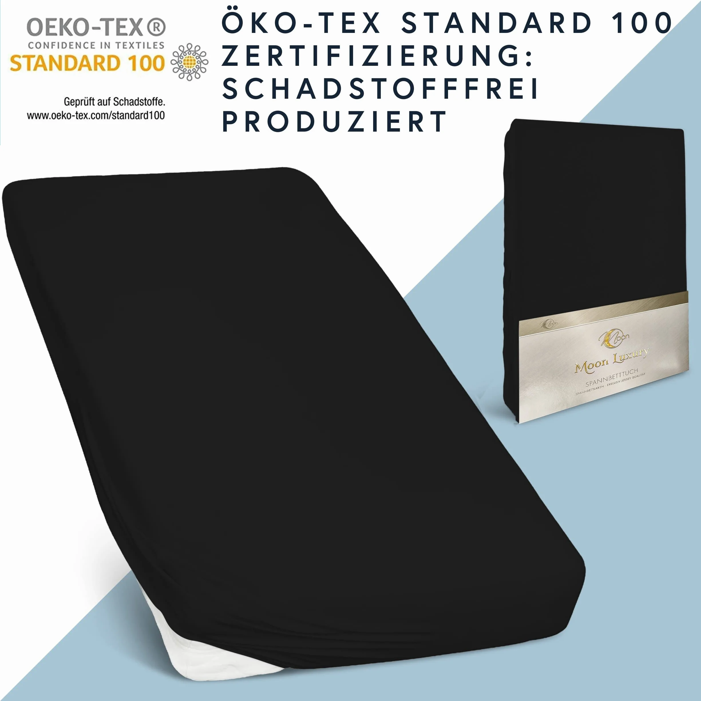 Moon - Luksusowe prześcieradło z gumką Jersey Stretch 230 g/m² do łóżek wodnych, łóżek kontynentalnych i tradycyjnych materacy (czarne, 200 x 220 – 220 x 240)