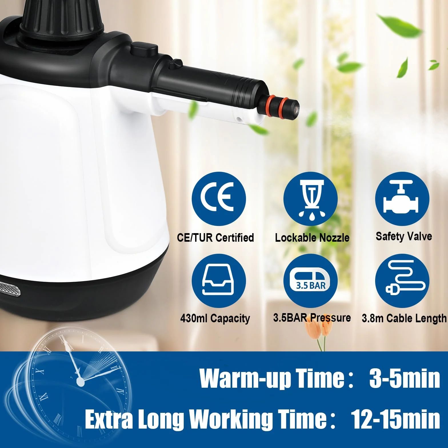 Dreamhigh Ręczny środek do czyszczenia parą 1200 W 3,5 bara 430 ml 9 akcesoriów