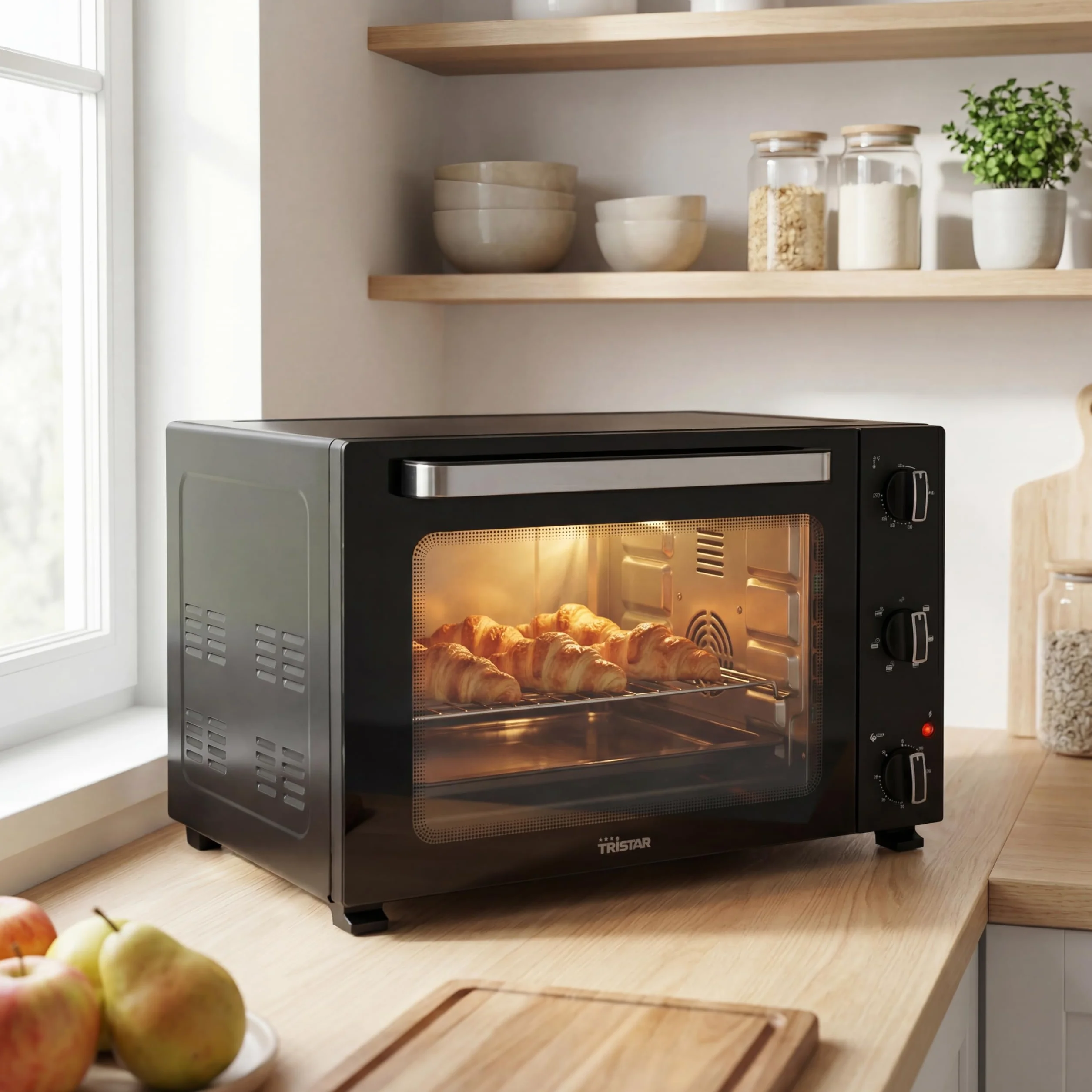 Tristar Piec konwekcyjny 48 l, 1800 W, 6-stopniowy konwekcyjny, 90-minutowy timer, drzwi z podwójnymi szybami, oświetlenie wnętrza, blacha do pieczenia i ruszt do grillowania, OV-3665