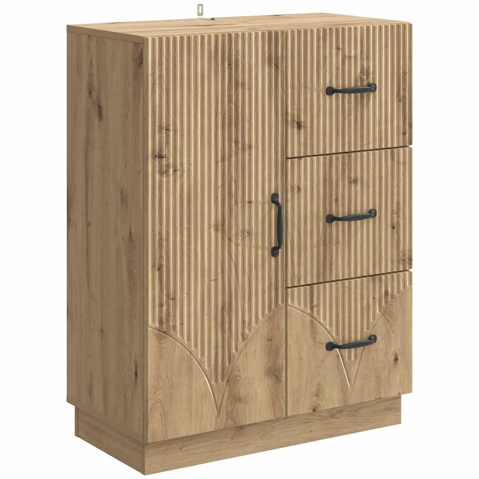 Bufet dębowy rzemieślniczy 66 x 34,5 x 87 cm, inżynieryjny drewniany mebel do przechowywania z szufladami i półkami, elegancki design, do salonu lub jadalni