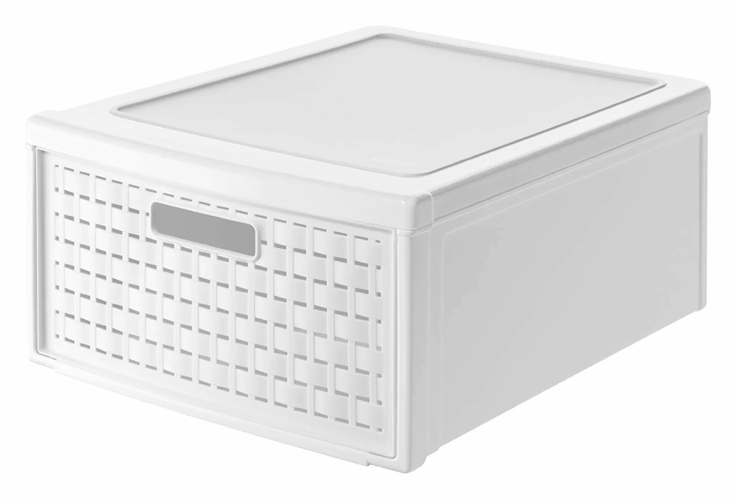 Rotho, Country, szuflada 19,2 l o wyglądzie rattanu, tworzywo sztuczne (PP) nie zawiera BPA, biała, duża / 19,2 l (45,0 x 34,0 x 20,0 cm)