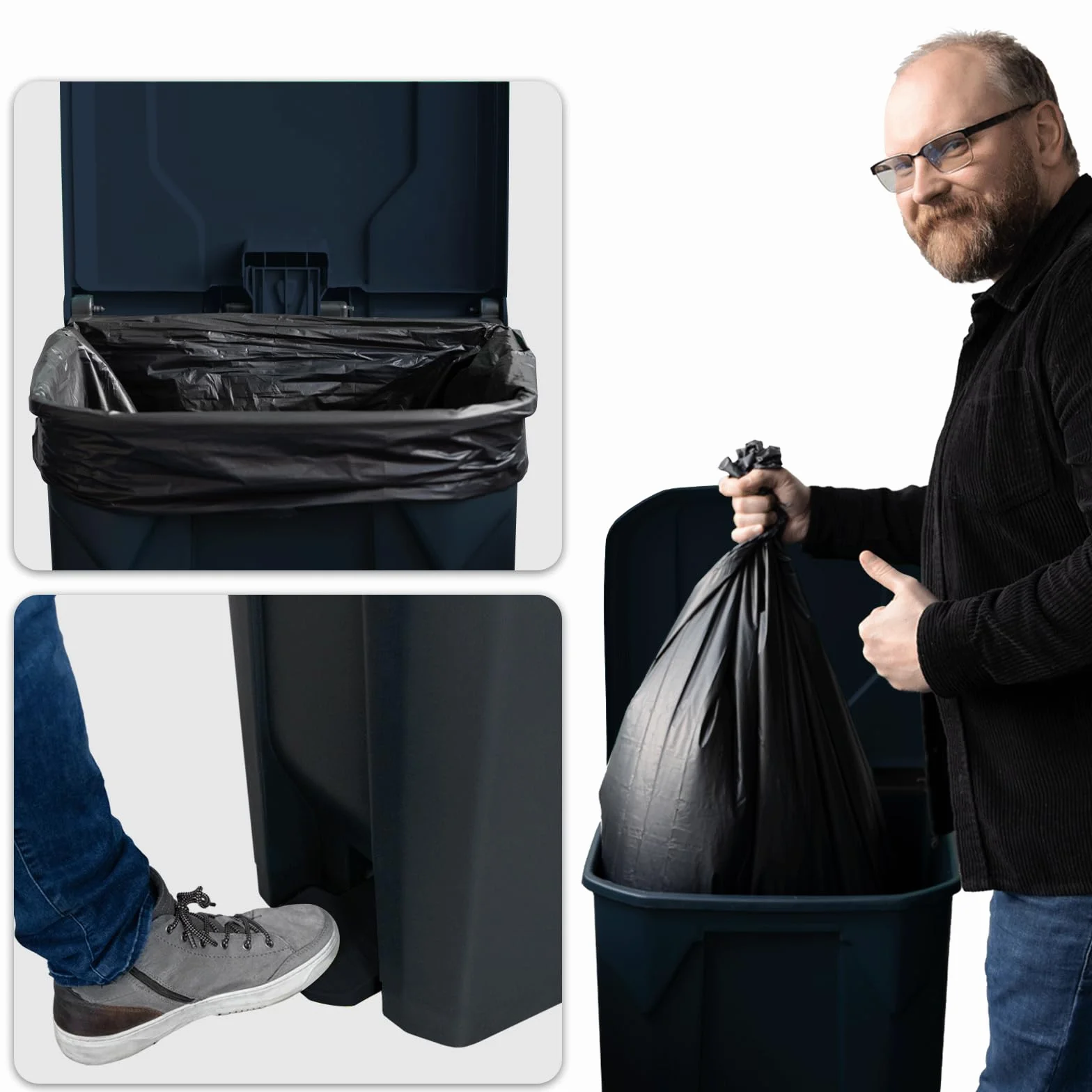 casa pura Olaf kosz na śmieci, 100 litrów, szara pokrywa, kosz na śmieci do kuchni i biura, system segregacji śmieci, z mechanizmem Step-On