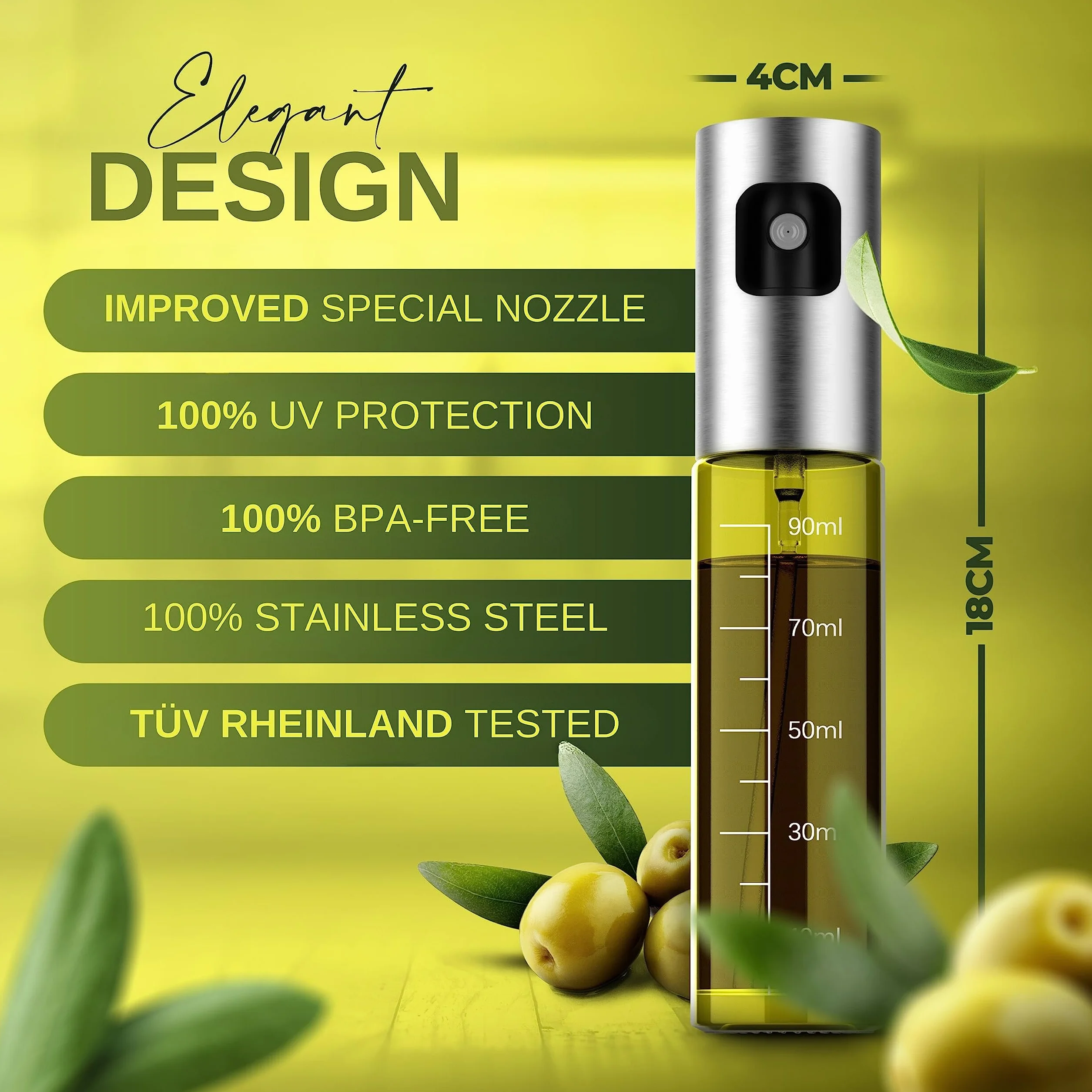 Leisure Life® | NOWOŚĆ | Rozpylacz do oleju | Wzmocniona obudowa ze stali nierdzewnej | Szkło chroniące przed UV | 100% wolny od BPA | 100 ml rozpylacz do oliwy z oliwek i zdrowego gotowania