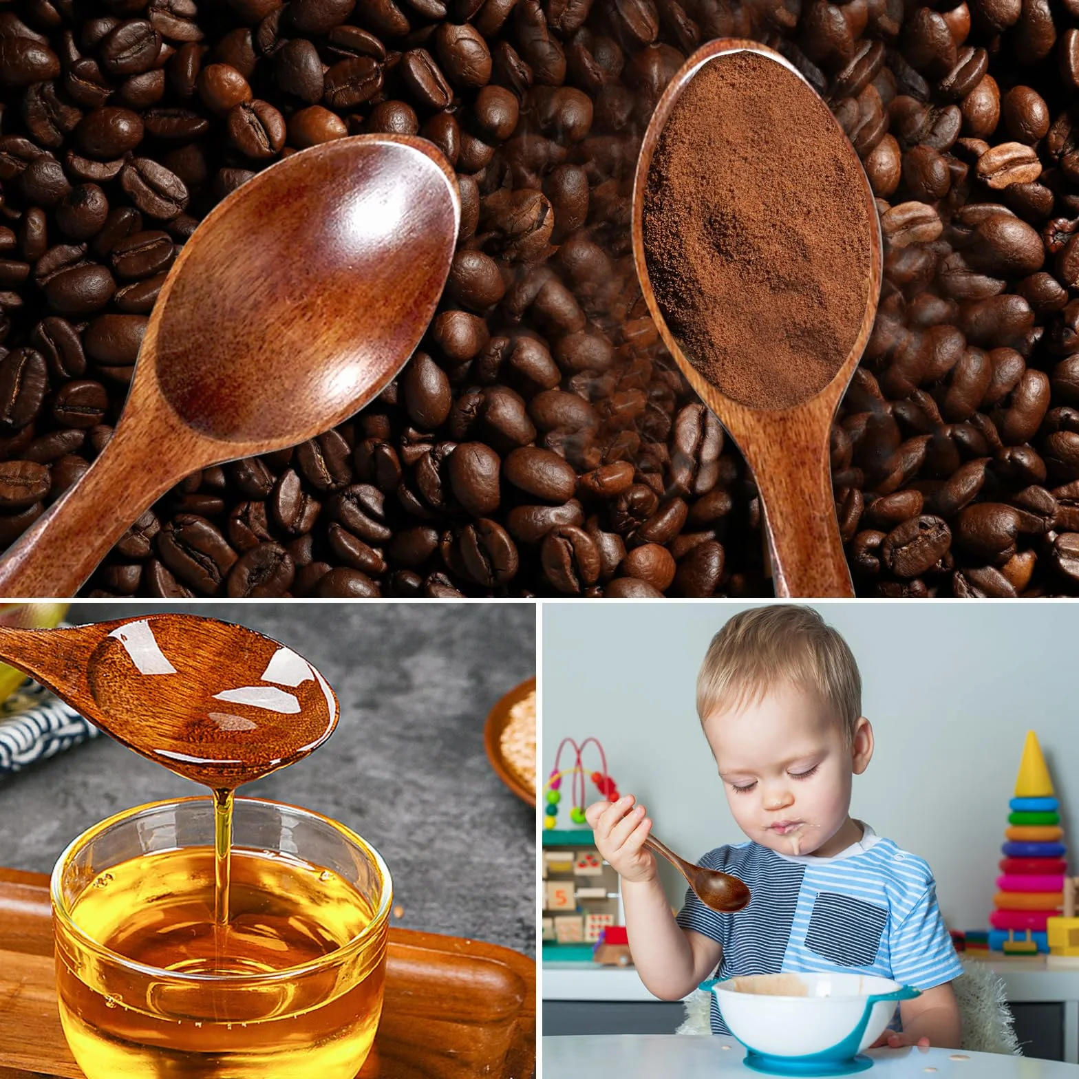 Zestaw 6 drewnianych łyżek do miodu, łyżki do miodu, łyżki miodu, stal nierdzewna, pałeczki do miodu i marmolady, kostki do herbaty, drewno, spirala miodowa, pałeczki do jogurtu, kawy