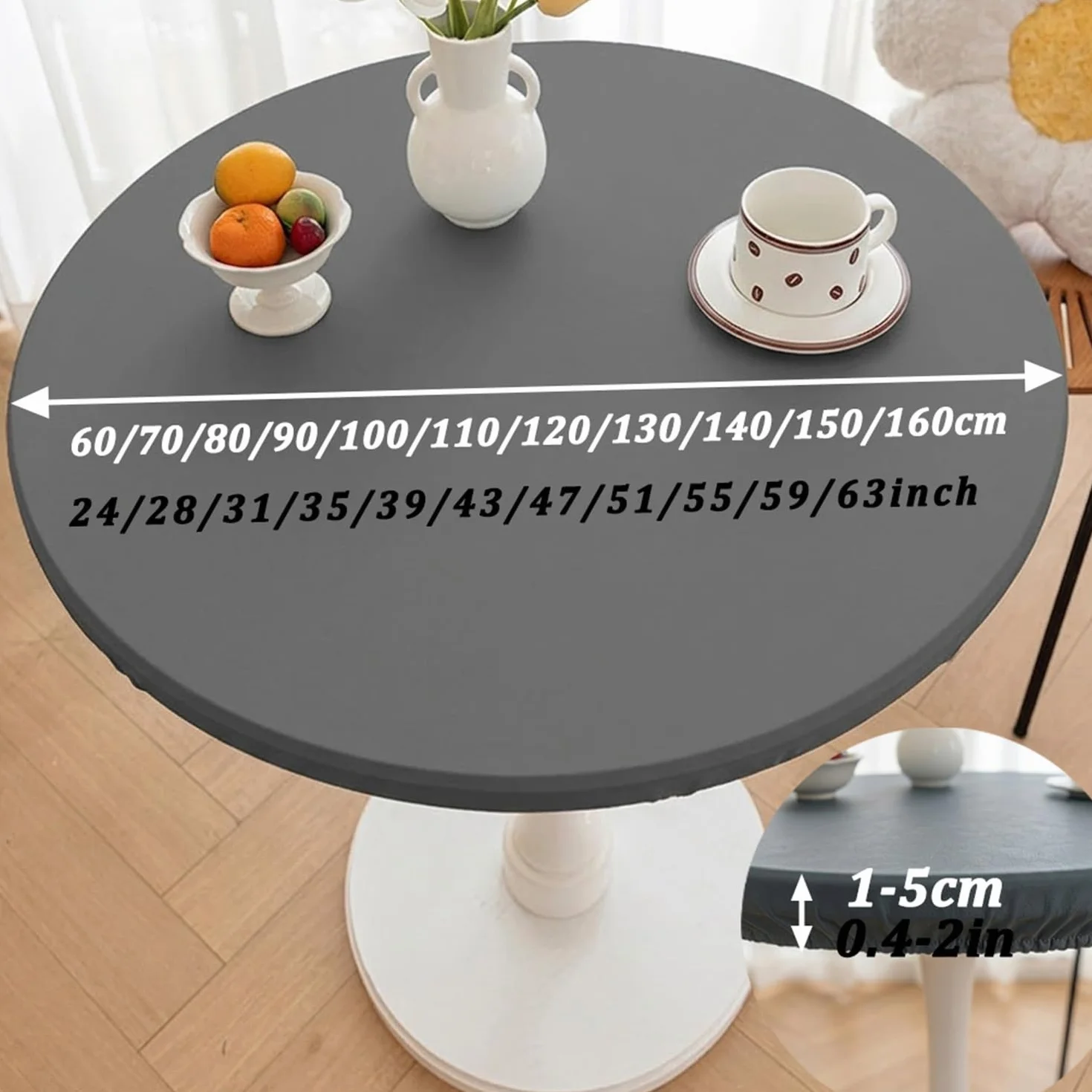 Okrągły Obrus z Gumką Ekoskóra PU Wodoodporny Plamoodporny Pokrowiec na Stół Zmywalny Ochraniacz Blatu do Kuchni Ogrodu na Taras 60cm do 160cm(Brązowy,90cm)