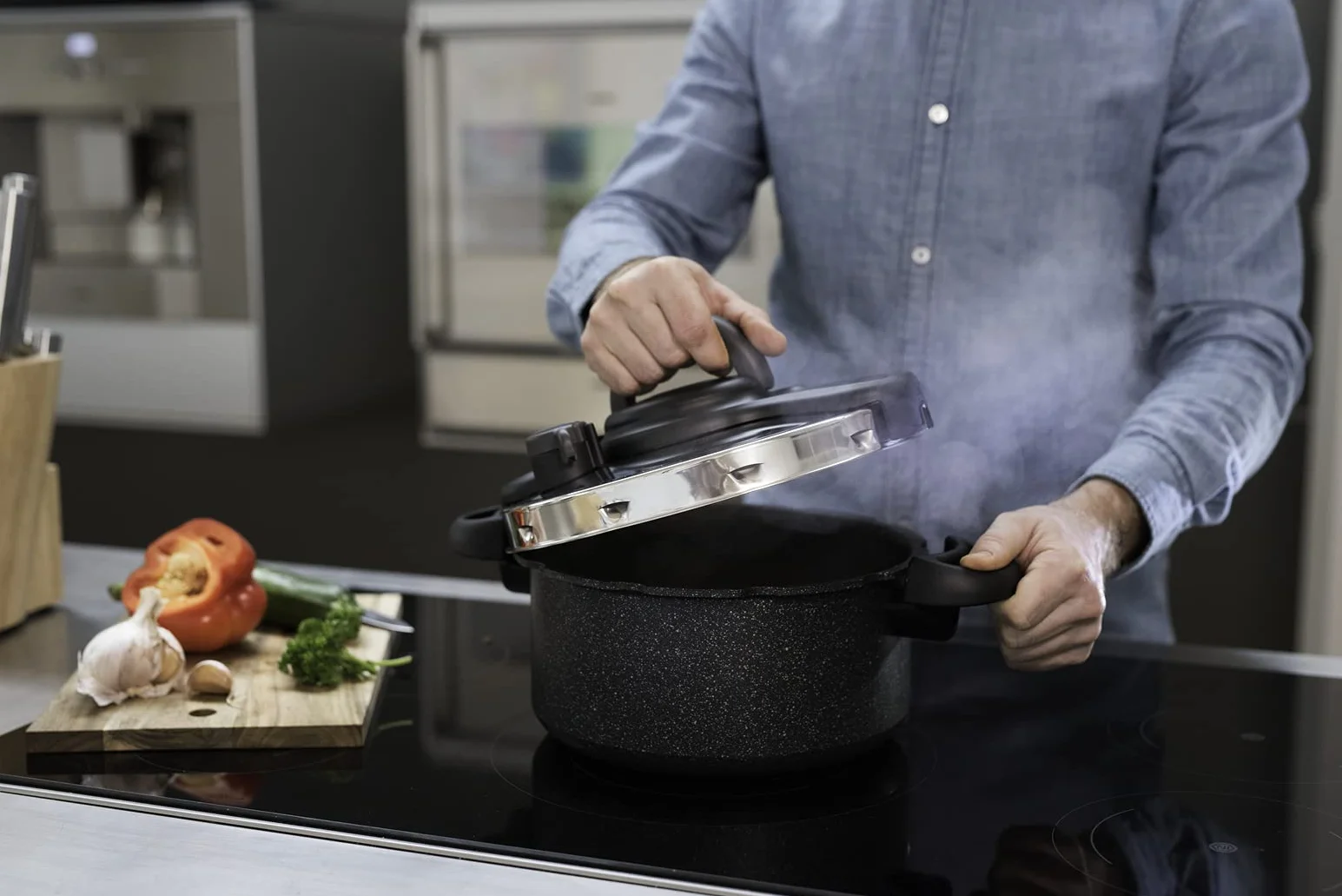 Seb Clipsominut'Ultra Resist Wykończenie kamienia szybkowar 5 l + książka z przepisami, szybkowar indukcyjny, efekt kamienia, łatwe w użyciu, Made in France P4705105