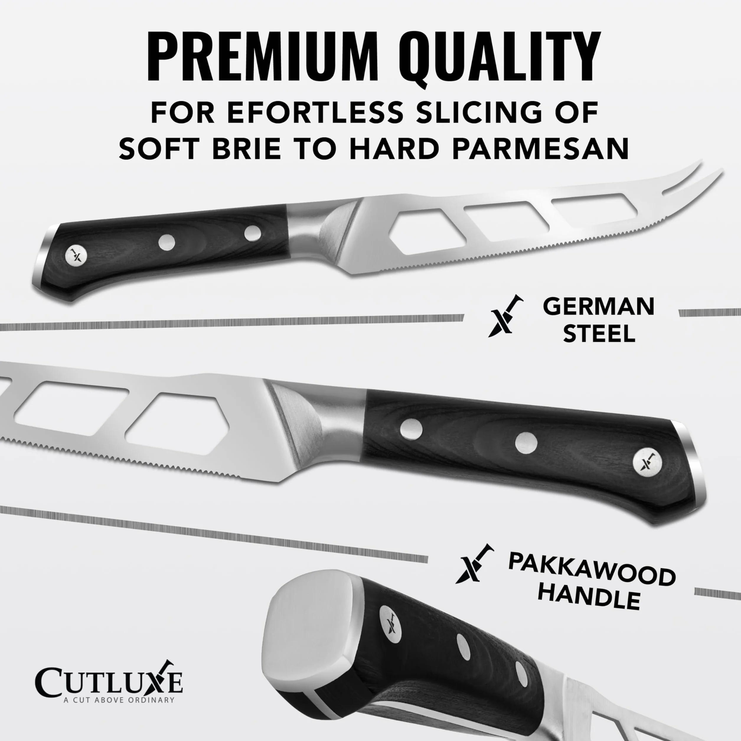 Cutluxe Nóż do sera 13 cm – ostrze, ząbkowany i nieprzywierający, niemiecka stal wysokowęglowa, ergonomiczny uchwyt – seria rzemieślnicza
