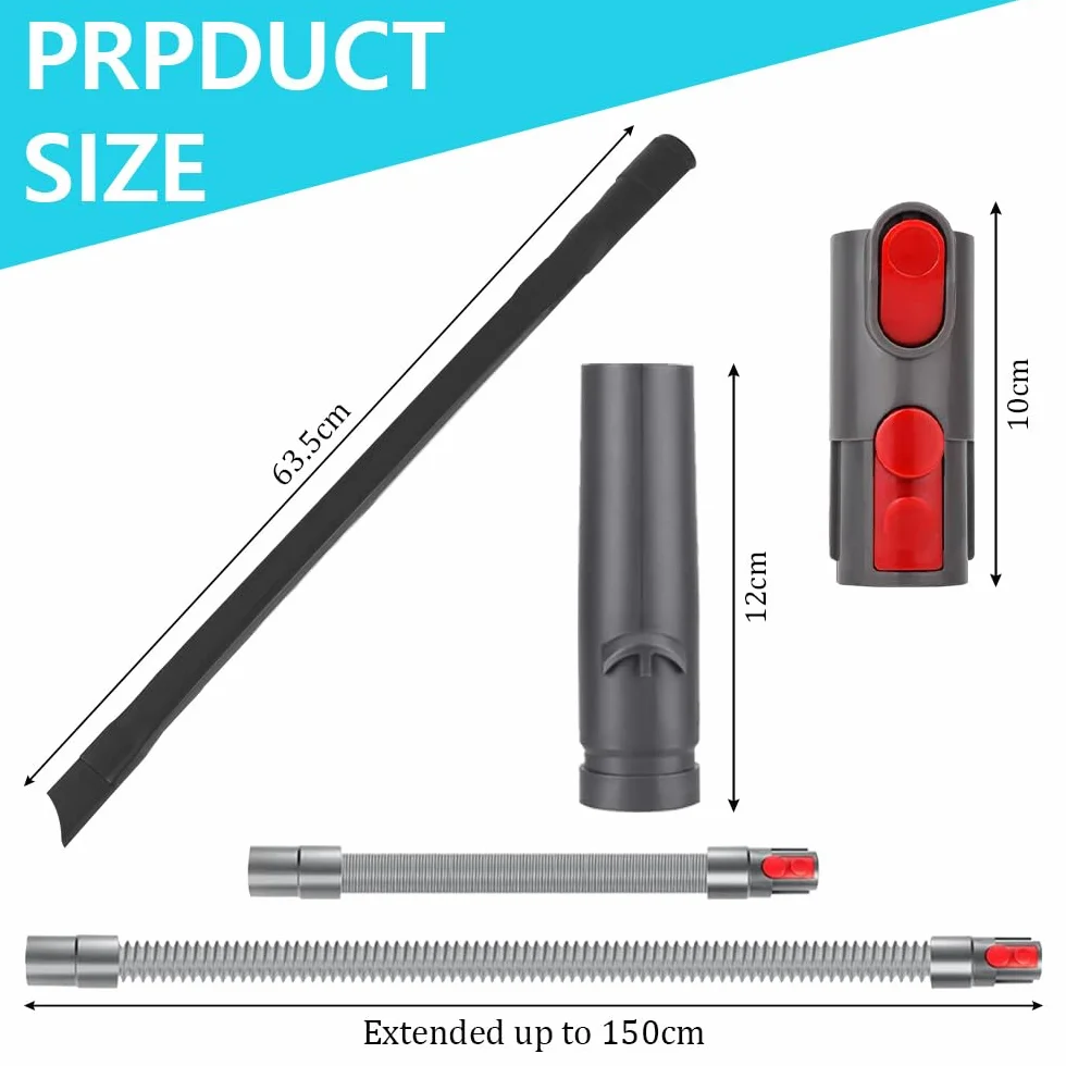 BUZIFU 4-częściowy zestaw akcesoriów do odkurzacza Dyson V7, V8, V10, V11, V12, V15, przedłużacz węża + elastyczna ssawka szczelinowa + adapter, akcesoria, przyłącze węża zapasowego, długa płaska