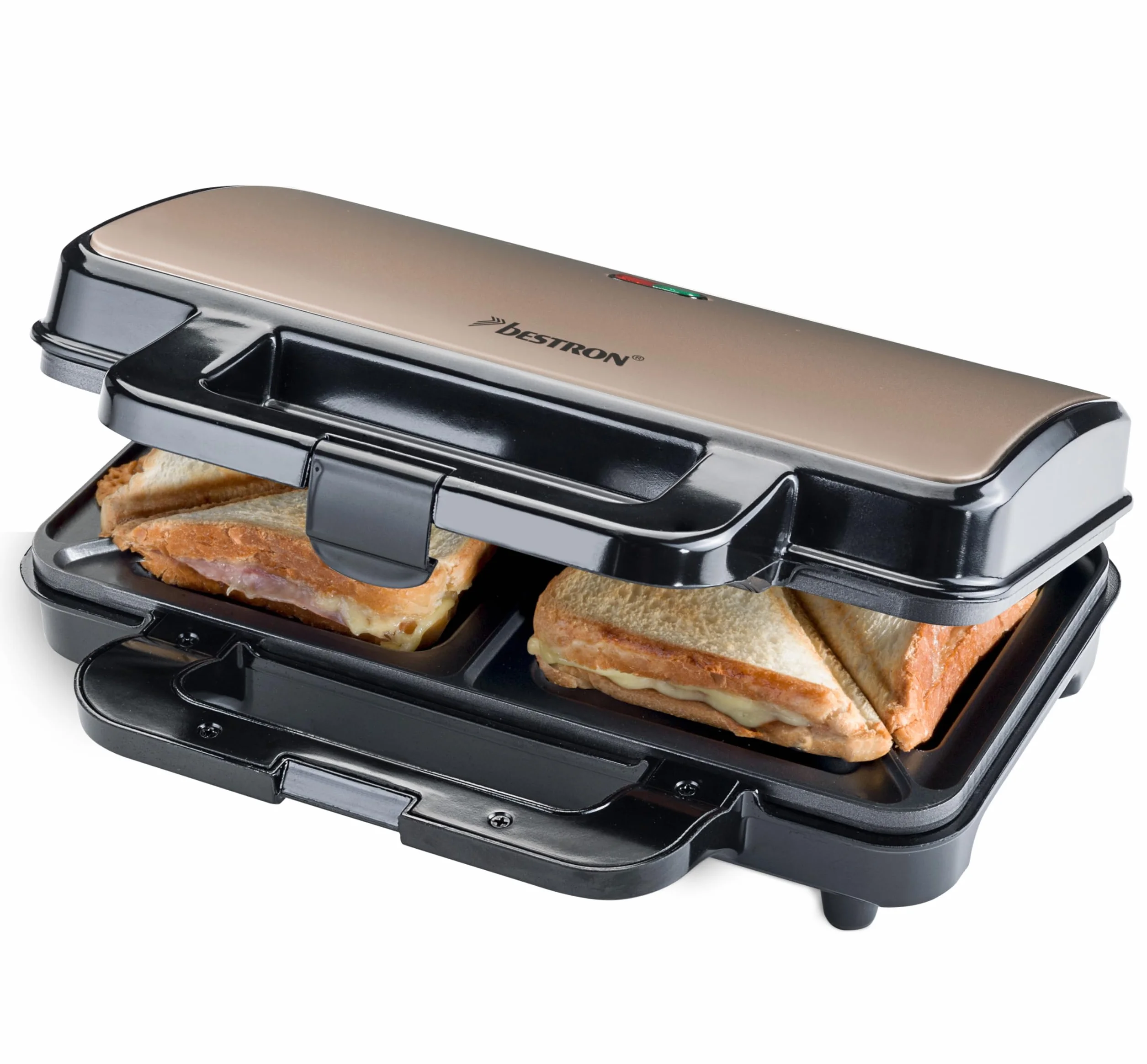 Bestron Sandwichmaker XL 900 W Nieprzywierający Toster 2 Sandwiche Automatyczny Wyłącznik Jasny Beż