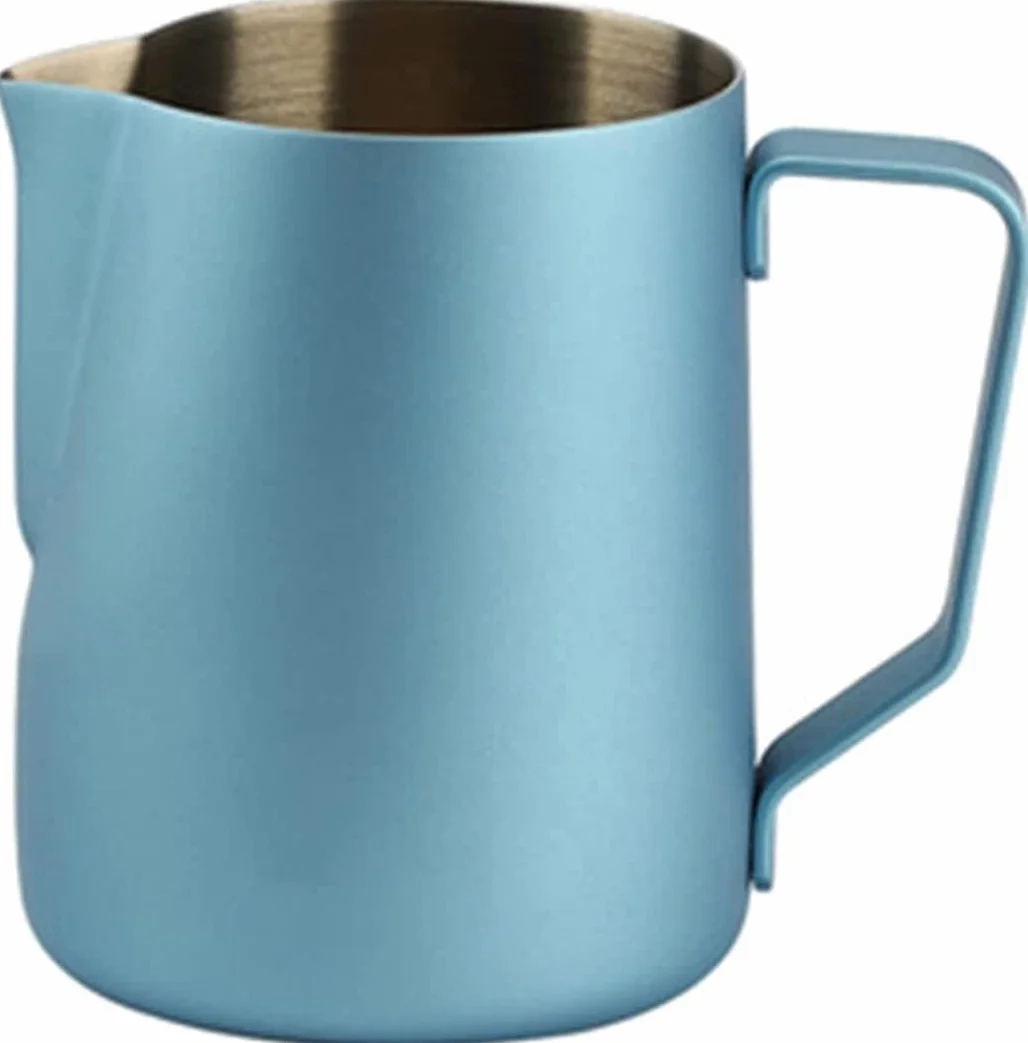 Dzbanek na mleko, Dzbanek do spieniania mleka ekspresu kawy, kubek ze stali nierdzewnej, dzbanek, latte, mały, elegancki spieniacz, 600/350 ml, w kolorze niebieskim