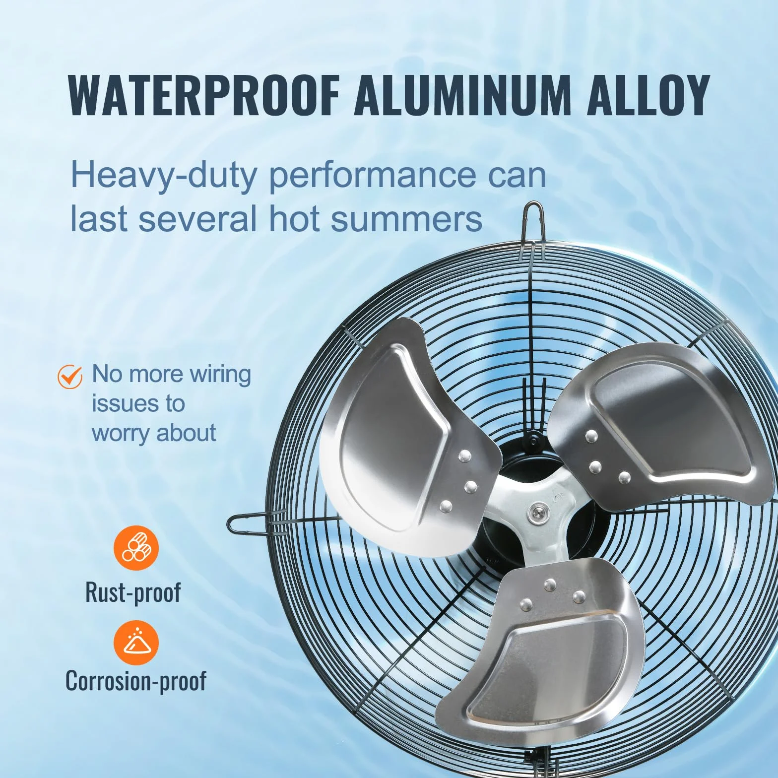 VEVOR Wentylator wyciągowy, 406 mm, 1400 obr./min, 1506 CFM, wentylator ścienny z aluminium do montażu na ścianie, z silnikiem prądu zmiennego, wentylacja i chłodzenie do szklarni, garaży, szop,