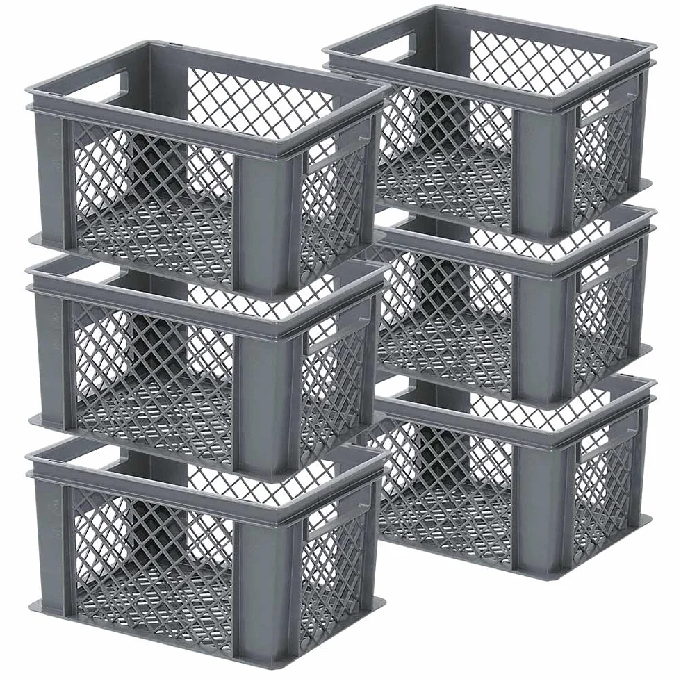 6 x kosz do układania w stos, dł. x szer. x wys. 400 x 300 x 225 mm, 21 l, kolor szary