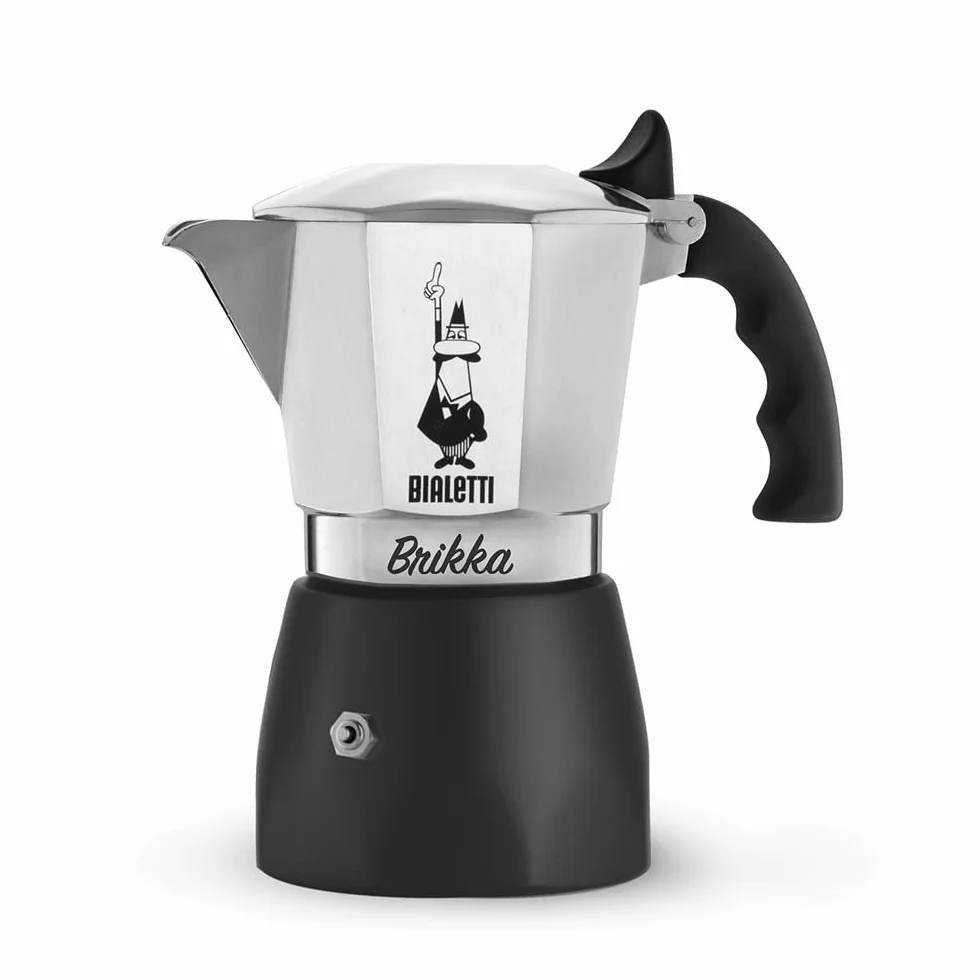 Bialetti New Brikka 2023, słoik do mokki, jedyny ekspres do kawy, który może zrobić kremowe espresso, 2 filiżanki, aluminium i czarny