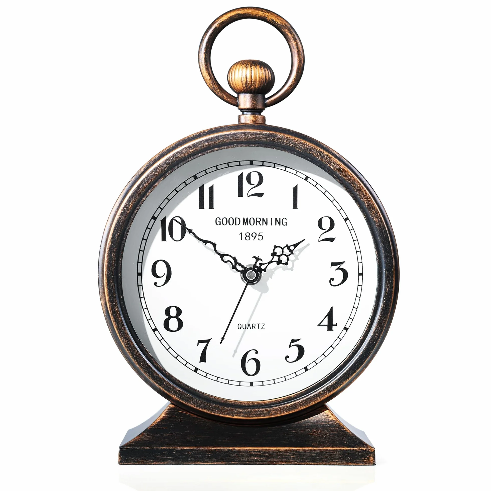 AYRELY® Zegar kominkowy vintage z uchwytem, antyczne metalowe zegary biurkowe na baterie, retro zegar stołowy do sypialni, salonu, półki, domu, kominka, wystrój 18 cm
