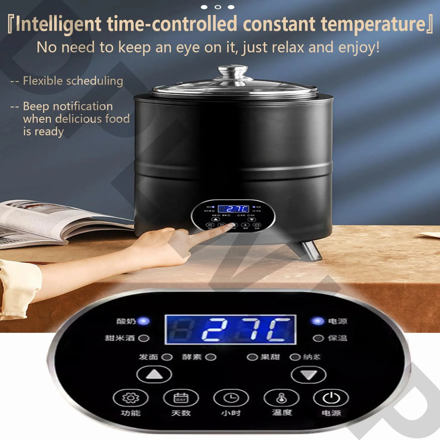 Komora fermentacyjna do czarnego czosnku 8l/12l Maszyna do fermentacji jogurtu z kontrolą czasu i temperatury 360° Fermentacja w stałej temperaturze do domowego użytku 12L-Black