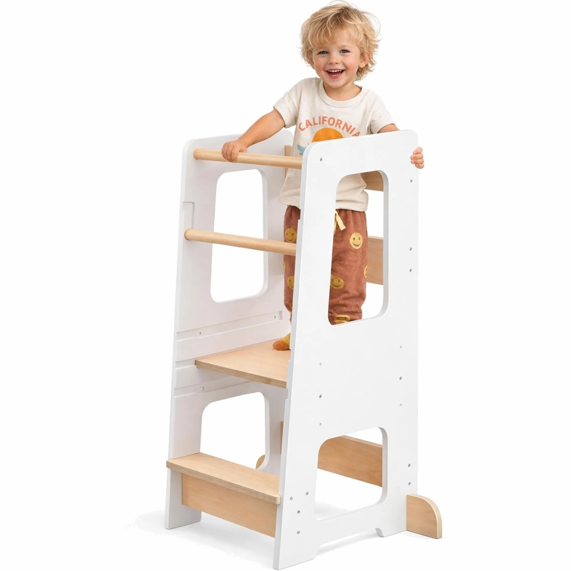 Wieża i montessorian dla dziecko: wieża Montessoriana, drabina Montessoriana, biała